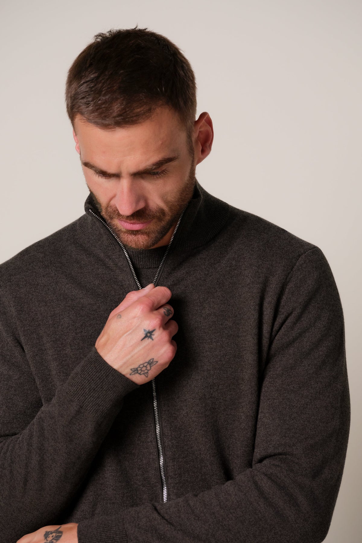 Bruine wol blend full zip cardigan