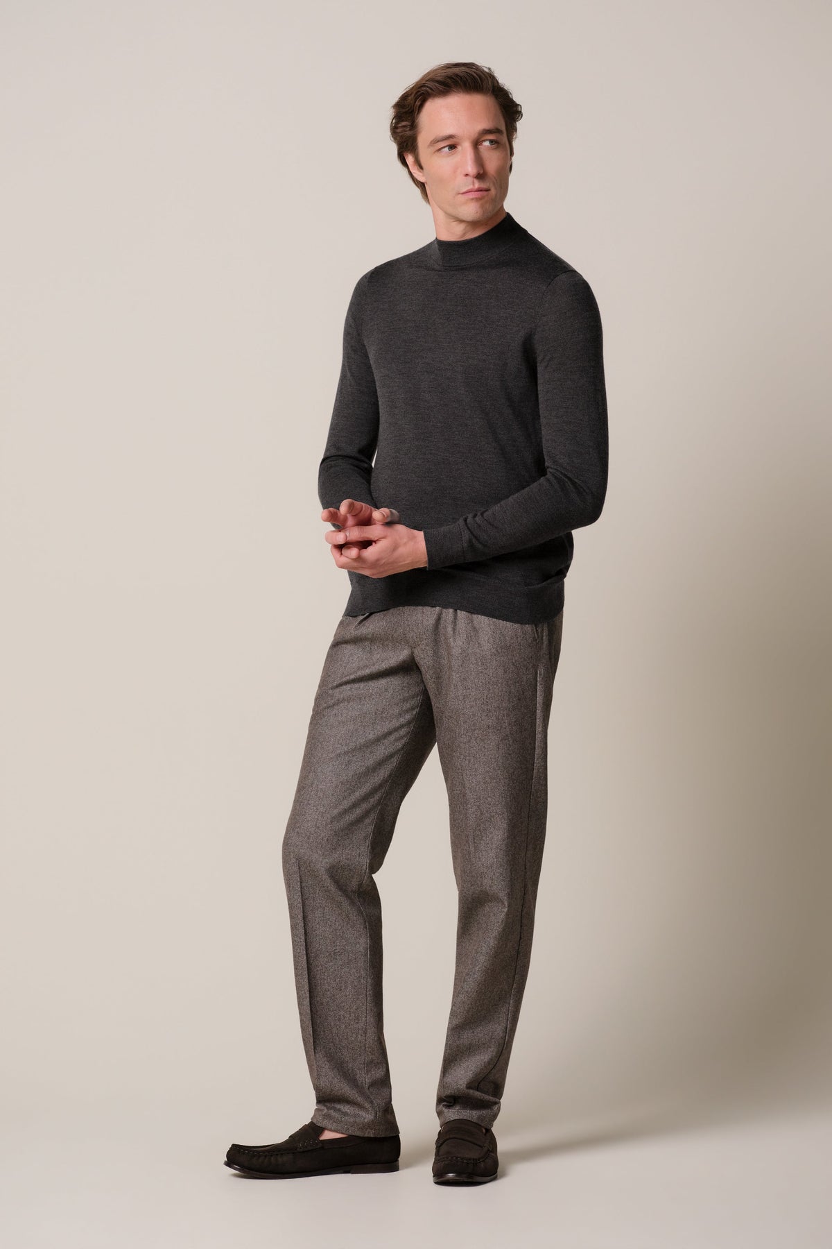 Donkerbruine merino mockneck