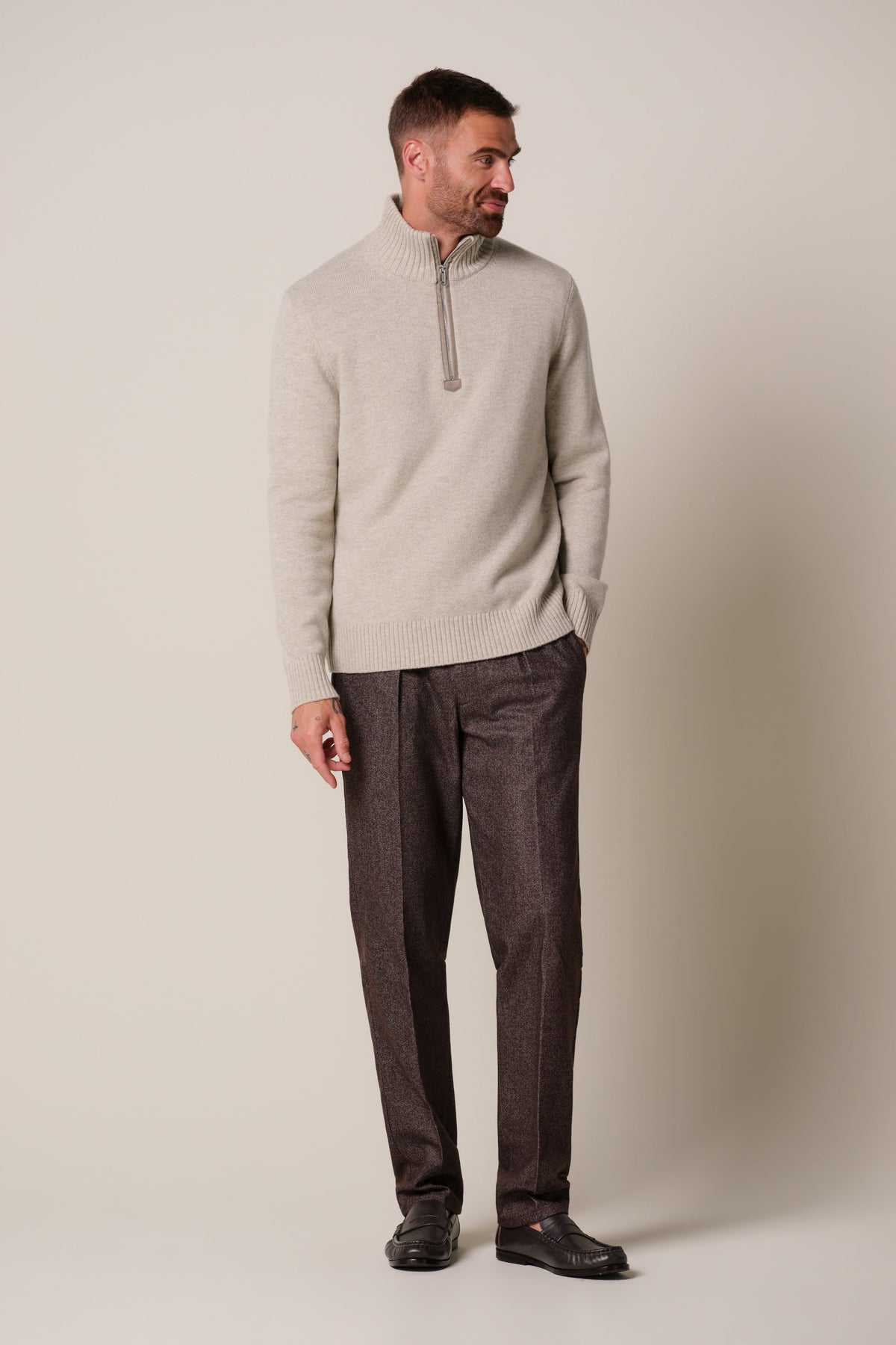 Beige soft wollen half zip