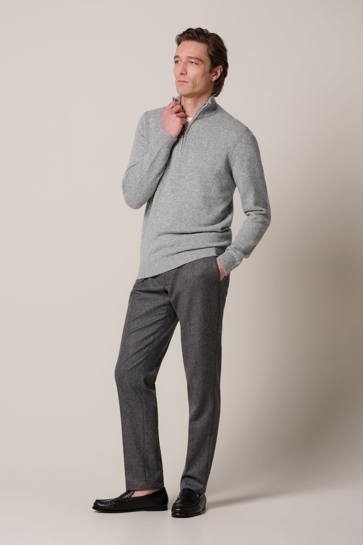Grijze two-tone wollen half zip