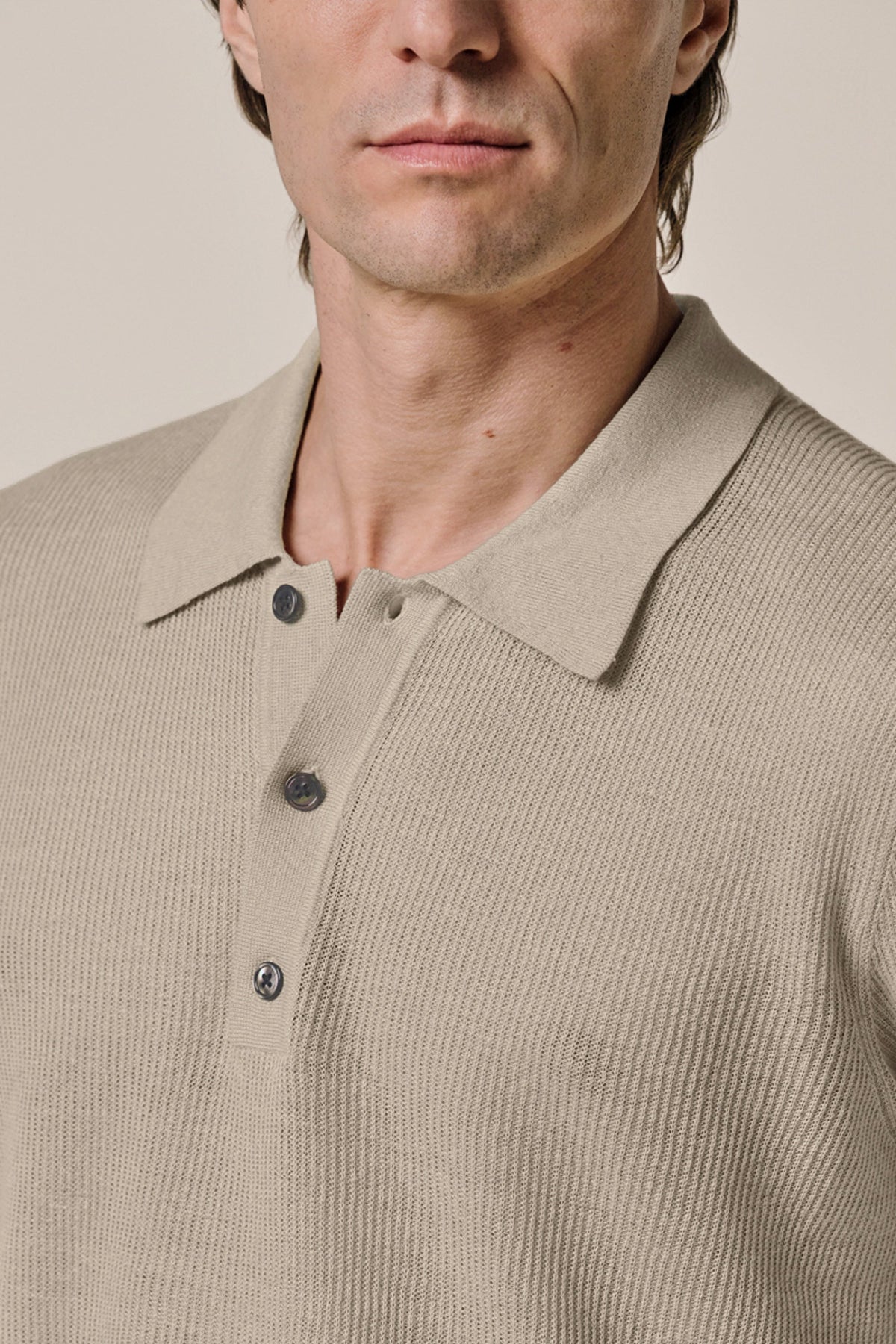 Beige linnen katoenen polo