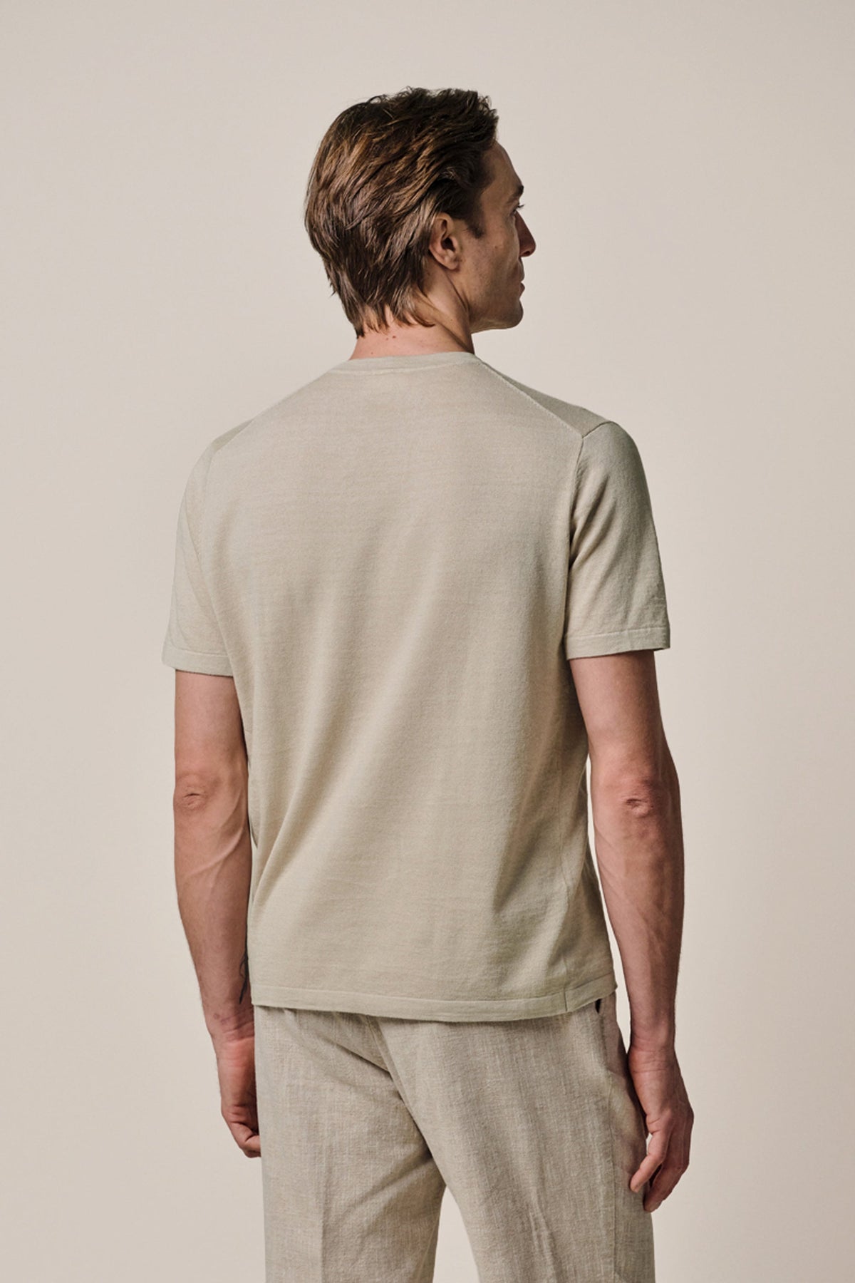 Beige linnen katoenen T-shirt