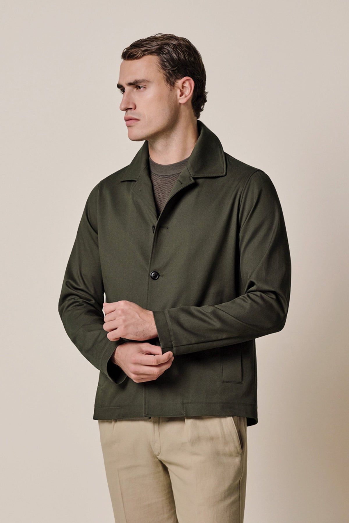 Donkergroen katoenen twill overshirt