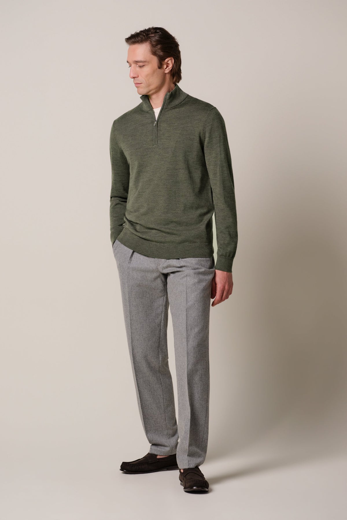 Donkergroene merino half zip