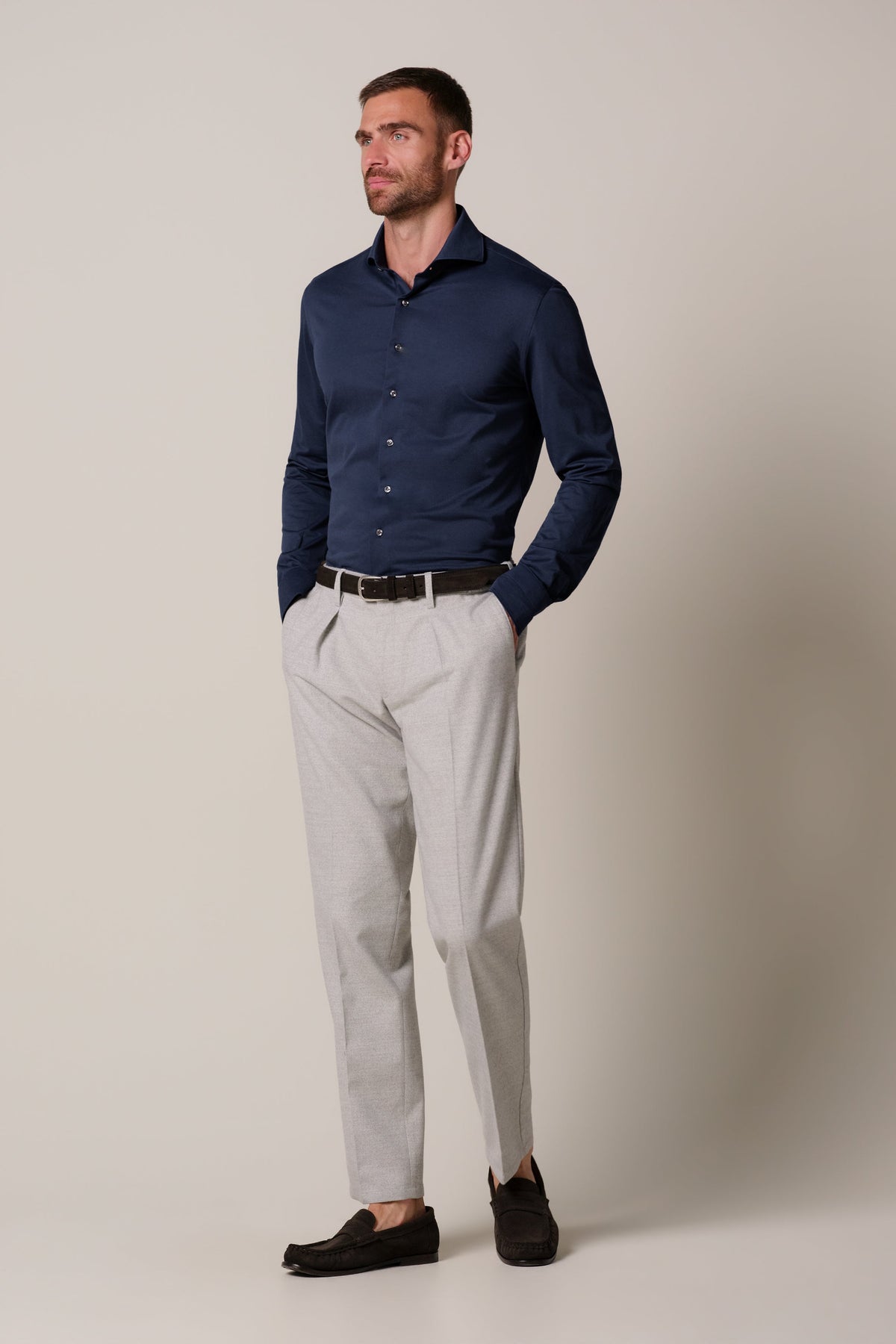 Blauw Japanese knitted overhemd