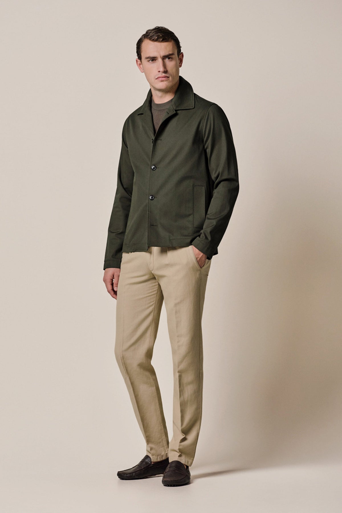 Donkergroen katoenen twill overshirt