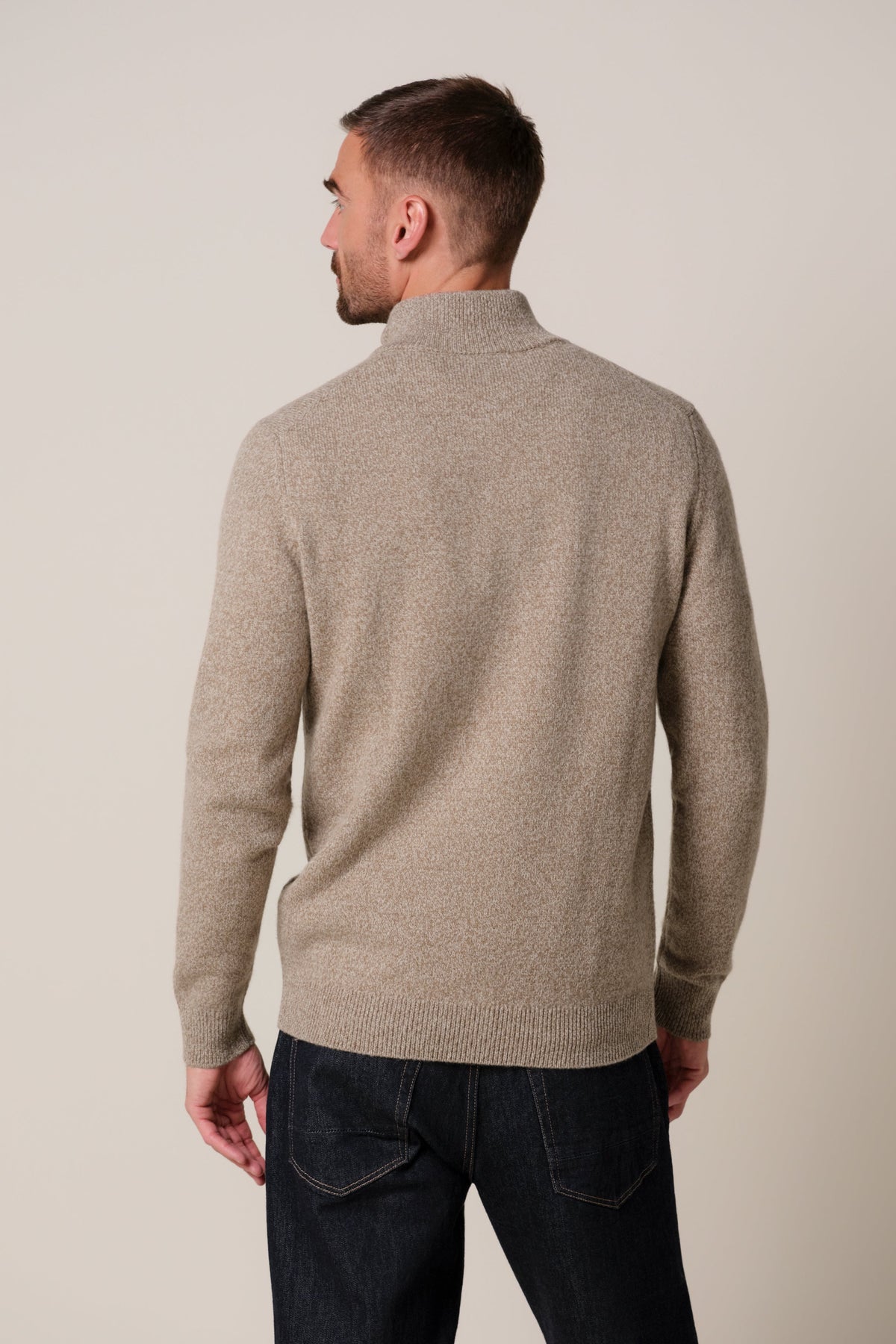 Beige two-tone wollen half zip