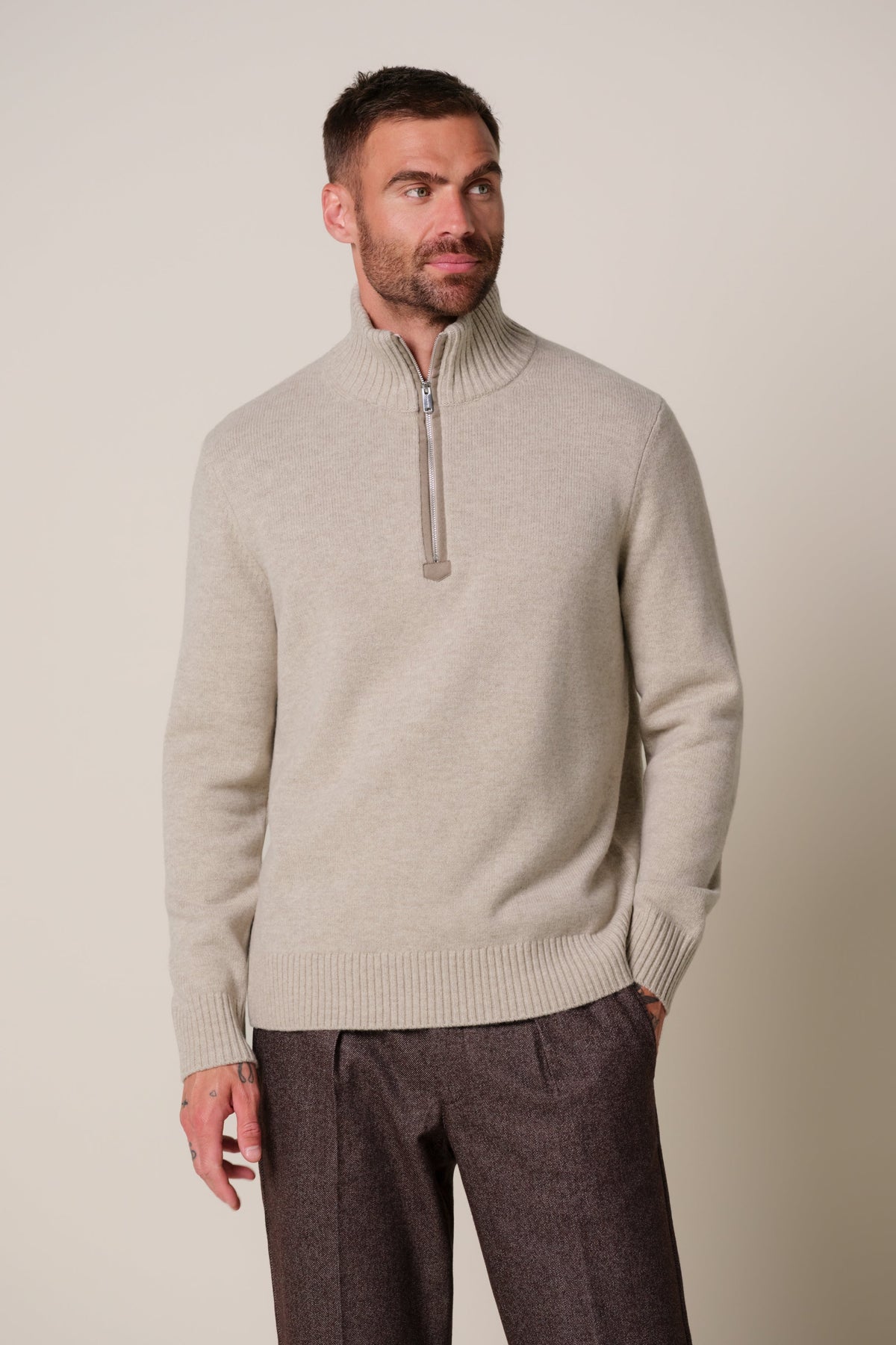 Beige soft wollen half zip
