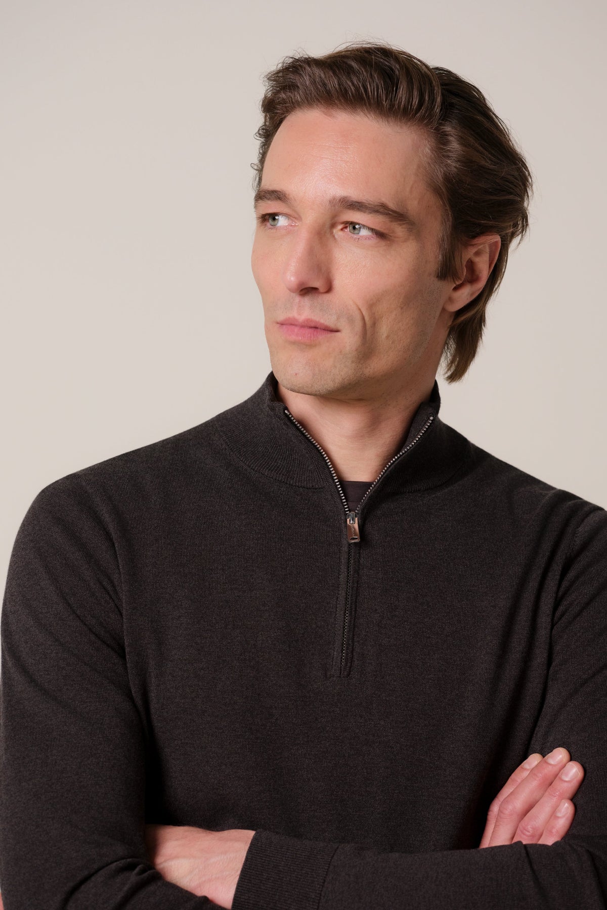 Donkerbruine Luxury Basic half zip
