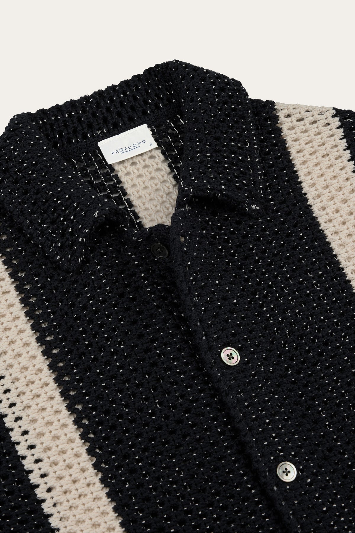 Navy crochet button through polo