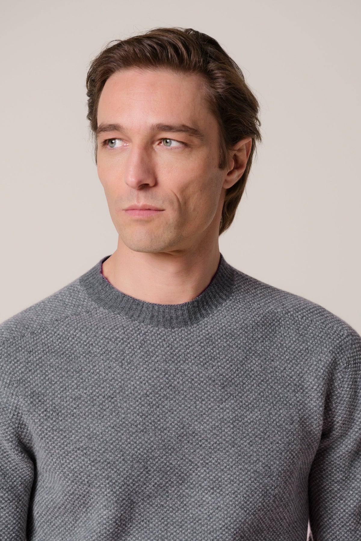 Grijze wollen cashmere crewneck