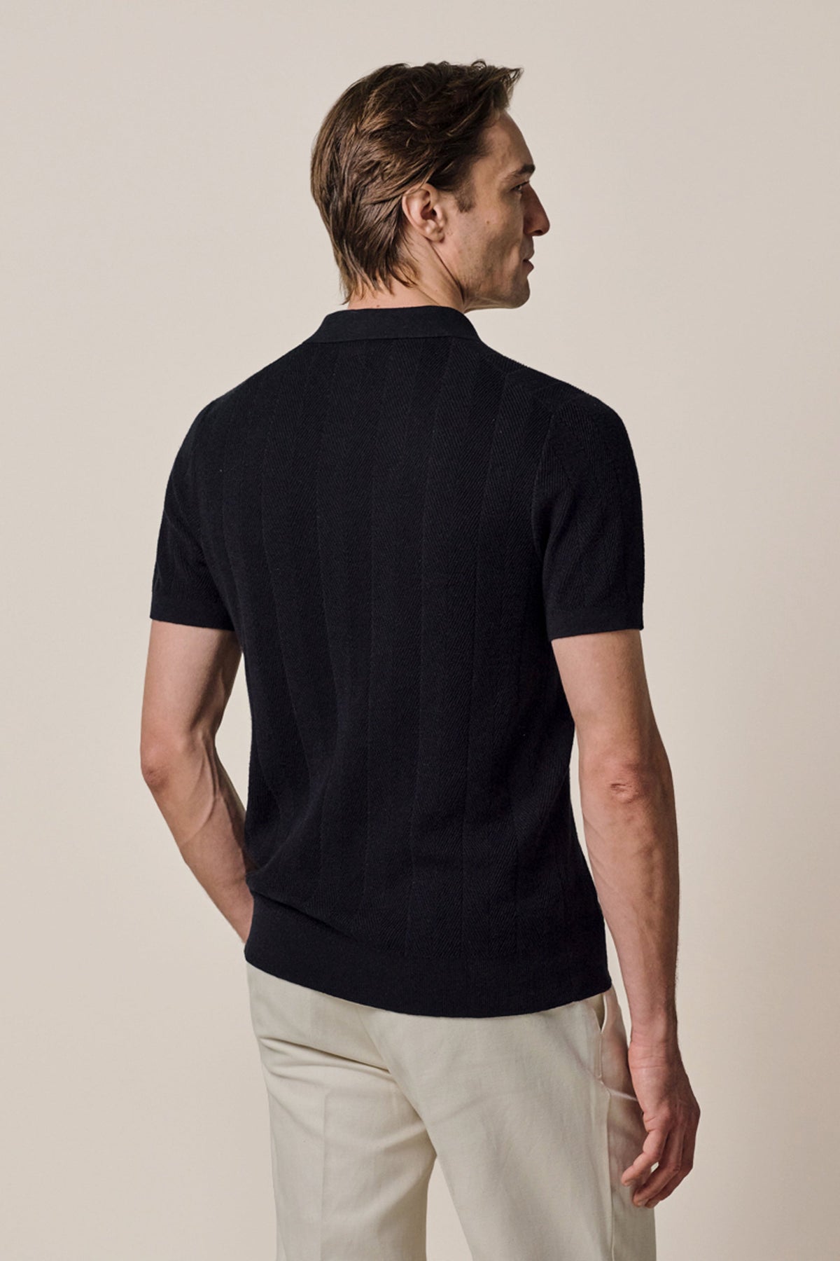 Navy visgraat polo