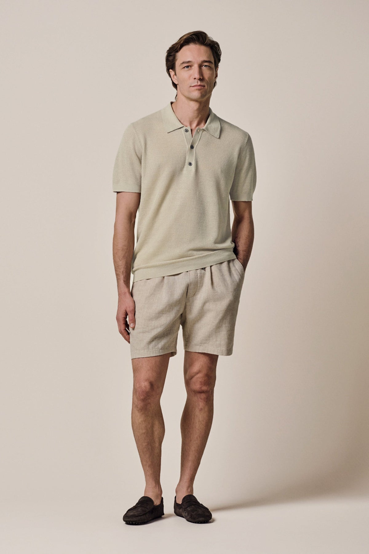 Beige linnen katoenen polo