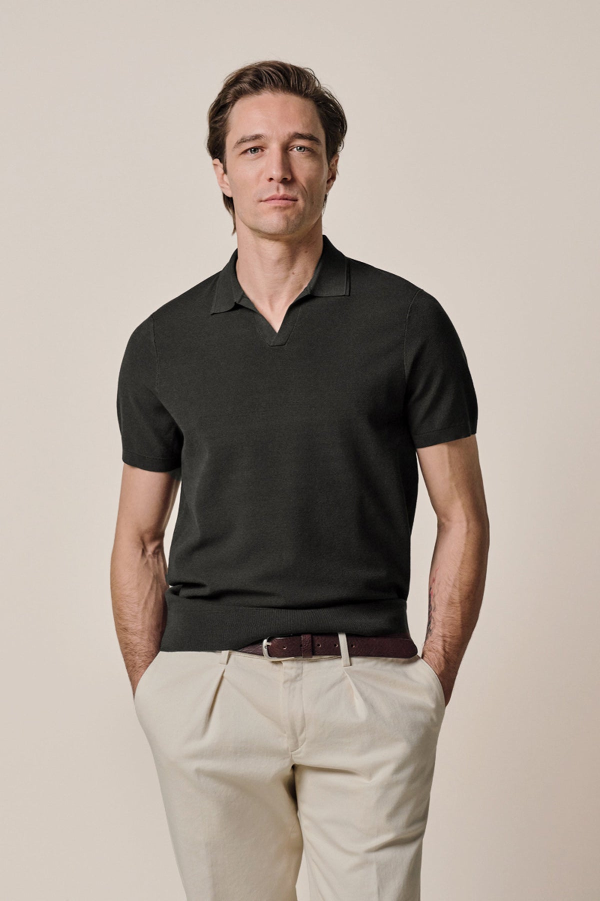 Donkerbruine Luxury Basic polo open kraag
