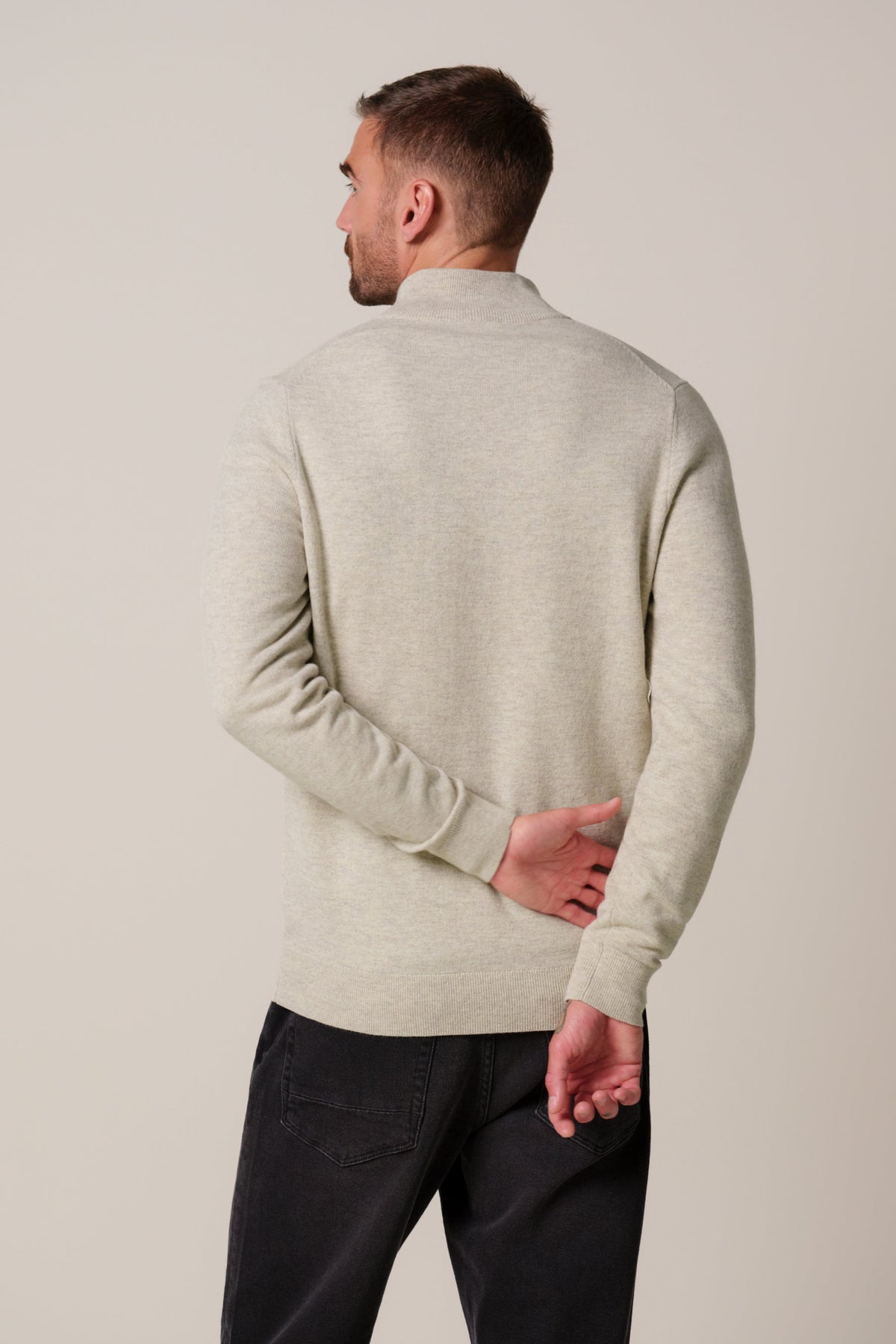 Beige wol blend full zip cardigan