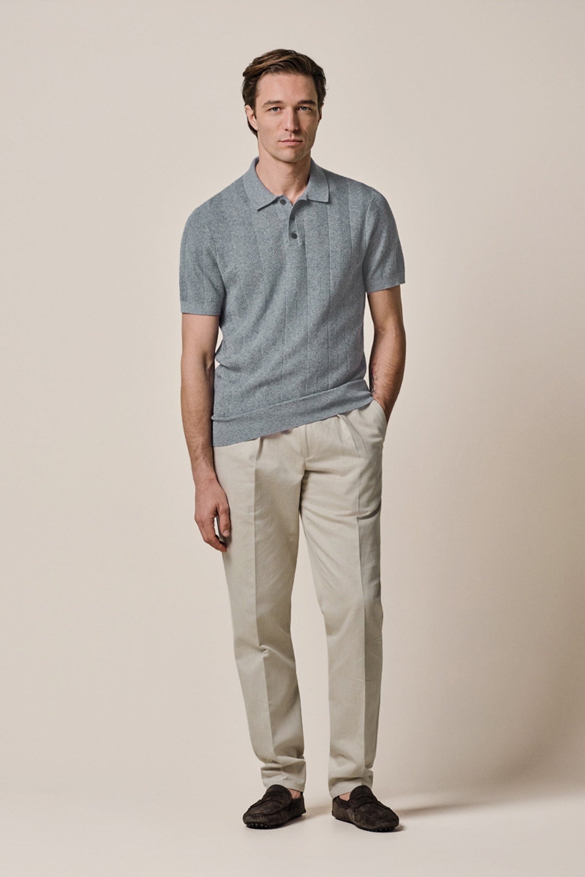 Blauwe visgraat polo