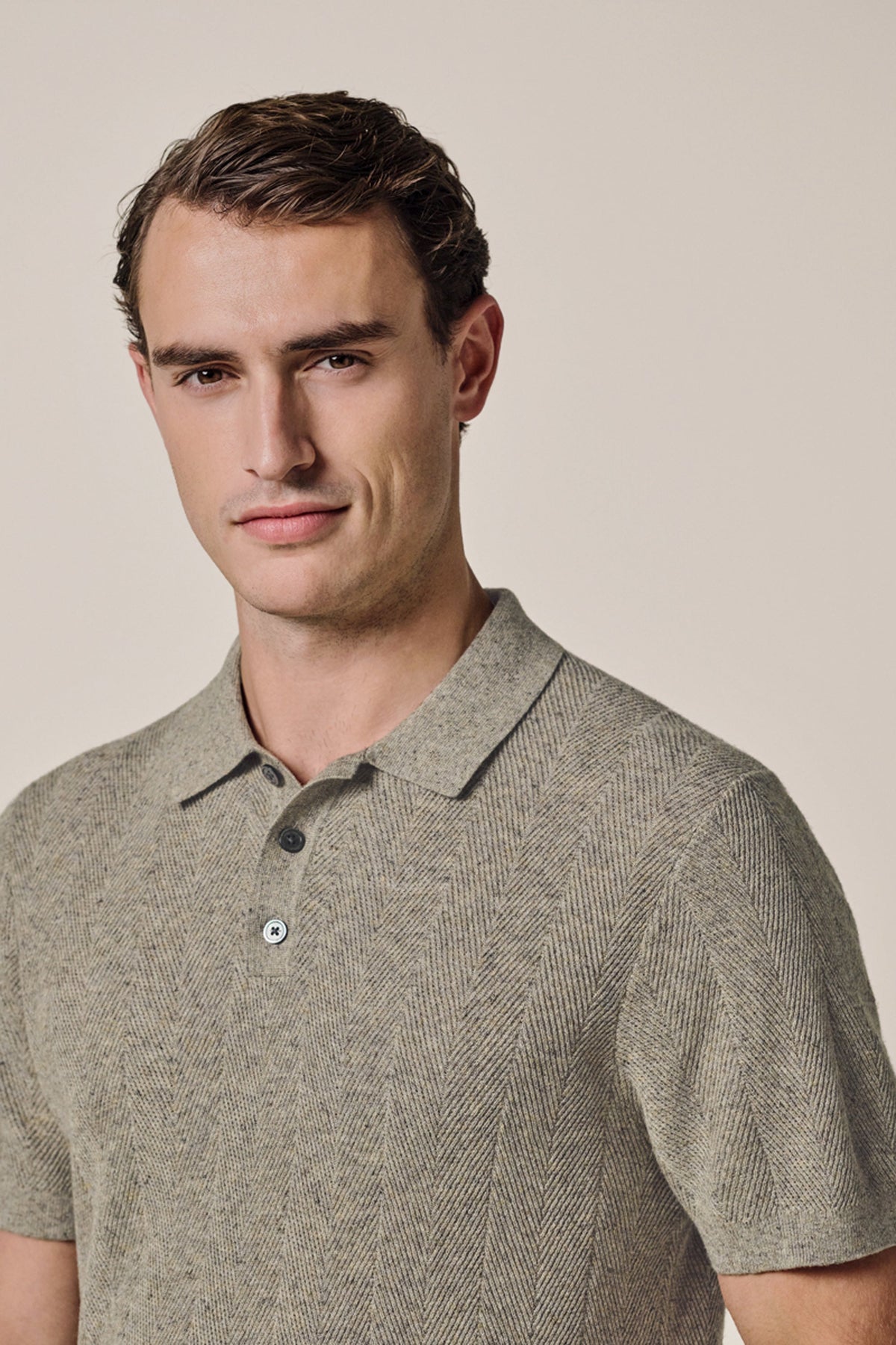 Beige visgraat polo
