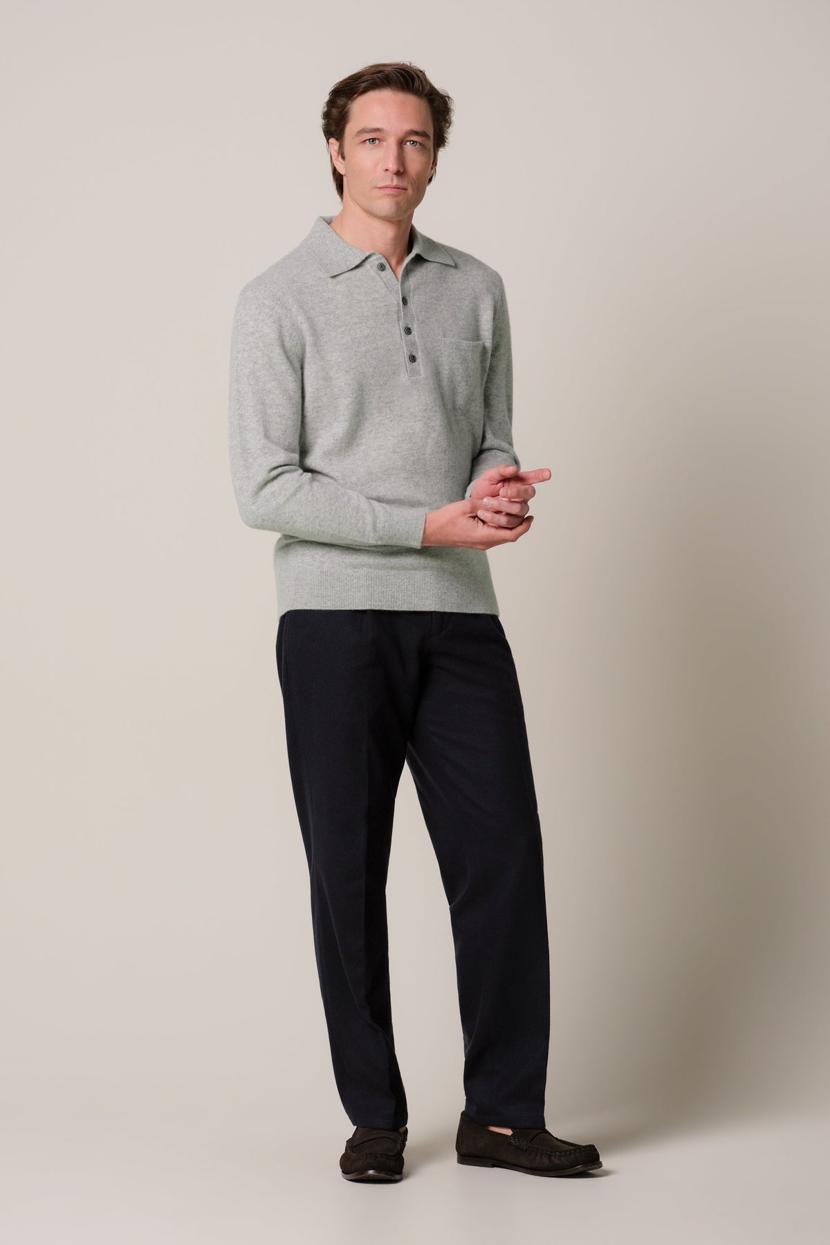 Grijze cashmere polo