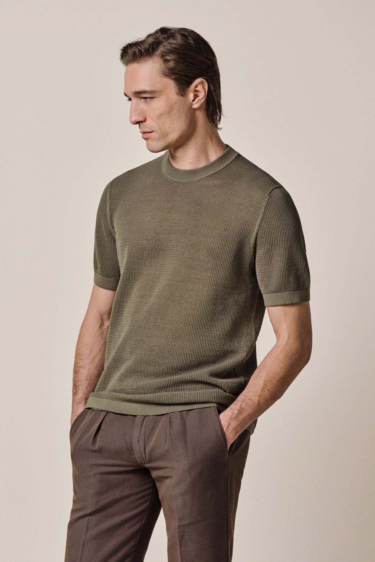 Lichtbruin structured Aero Ease T-shirt