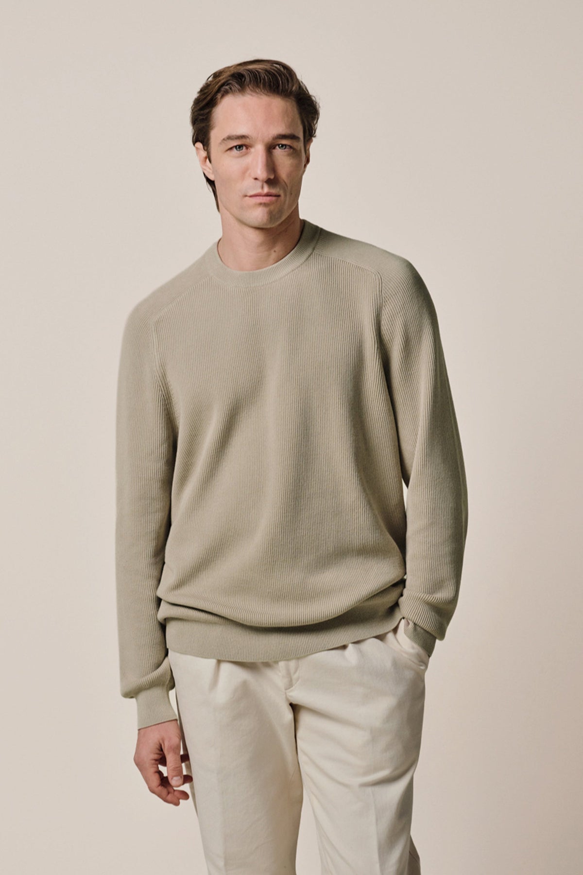 Beige katoenen crewneck