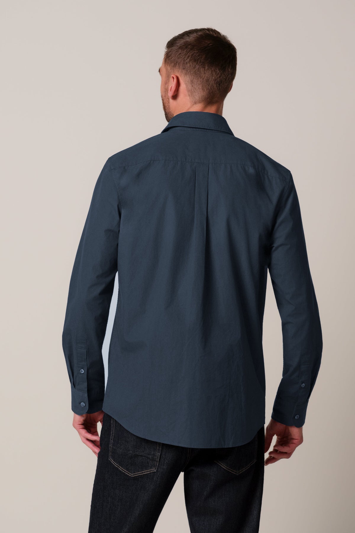 Navy soft casual overhemd