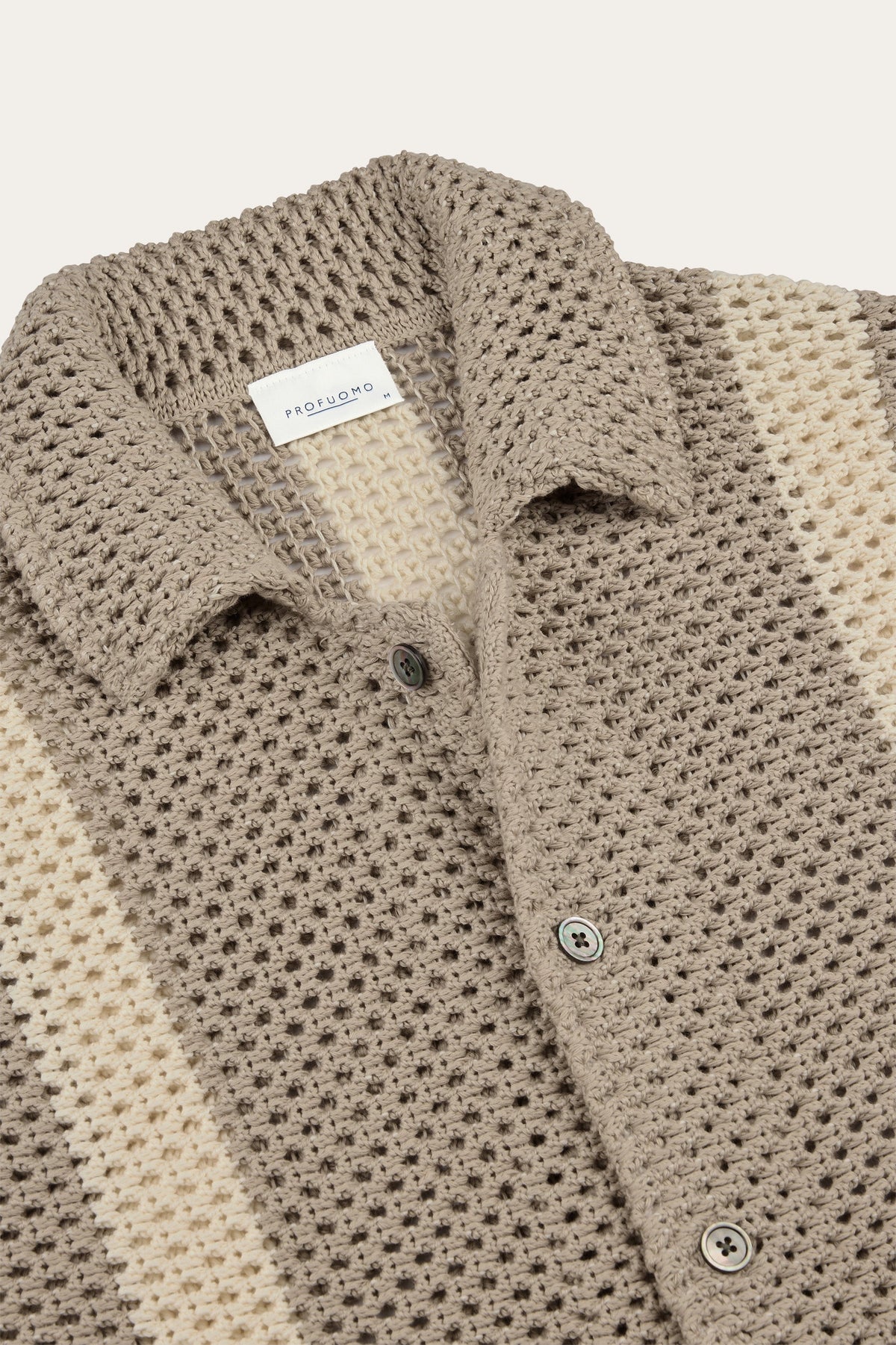 Beige crochet button through polo