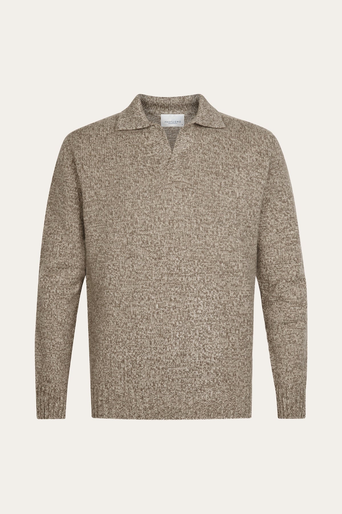 Bruine wollen cashmere open kraag polo
