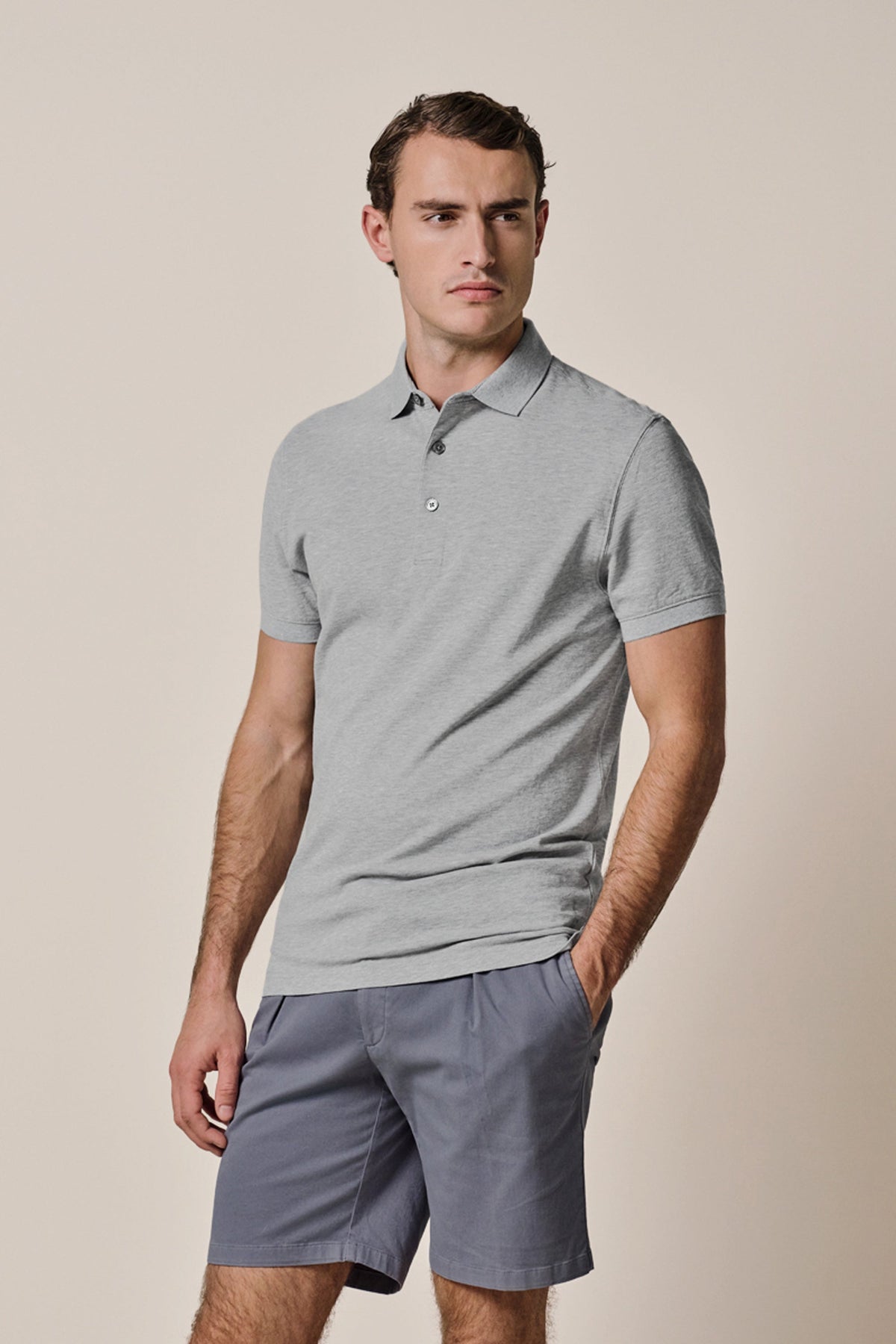 Grijs stretch piqué polo