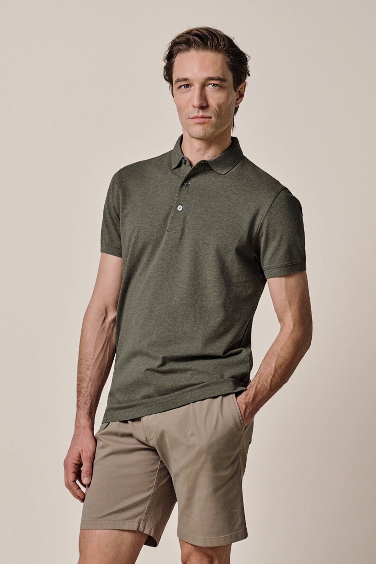 Groen stretch piqué polo