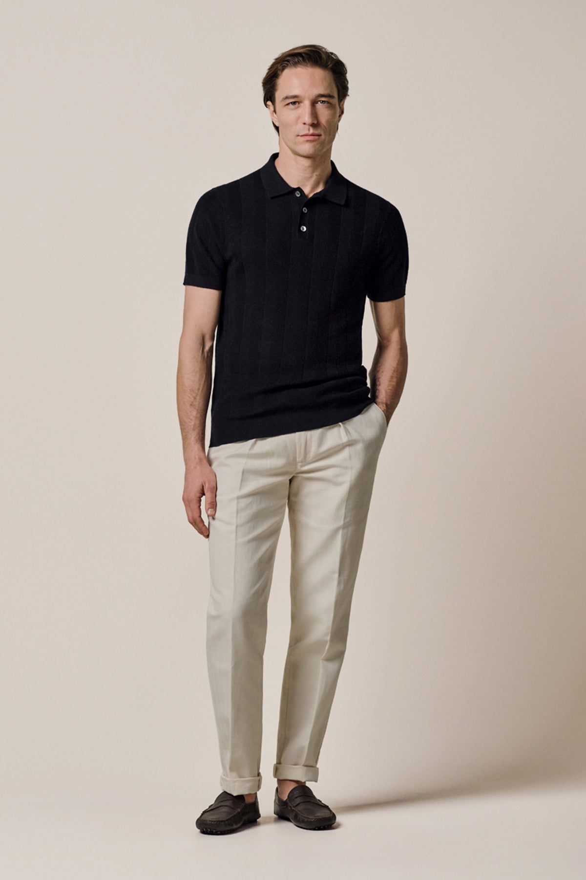 Navy visgraat polo