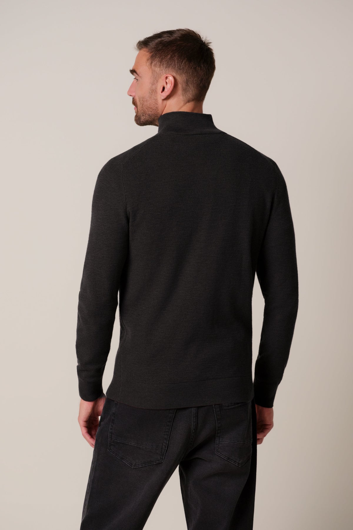 Donkerbruine structuur half zip