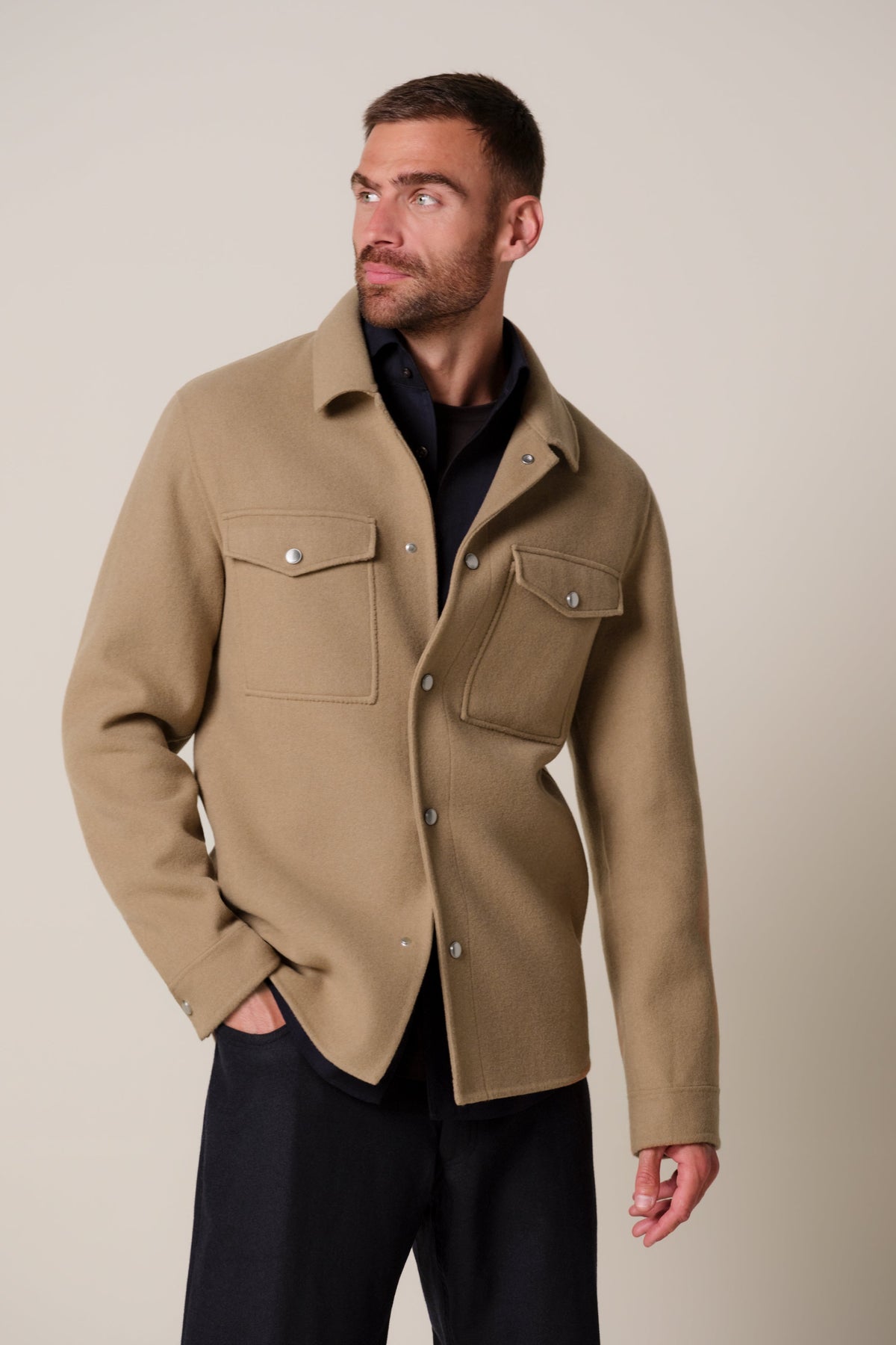 Cognac press button overshirt
