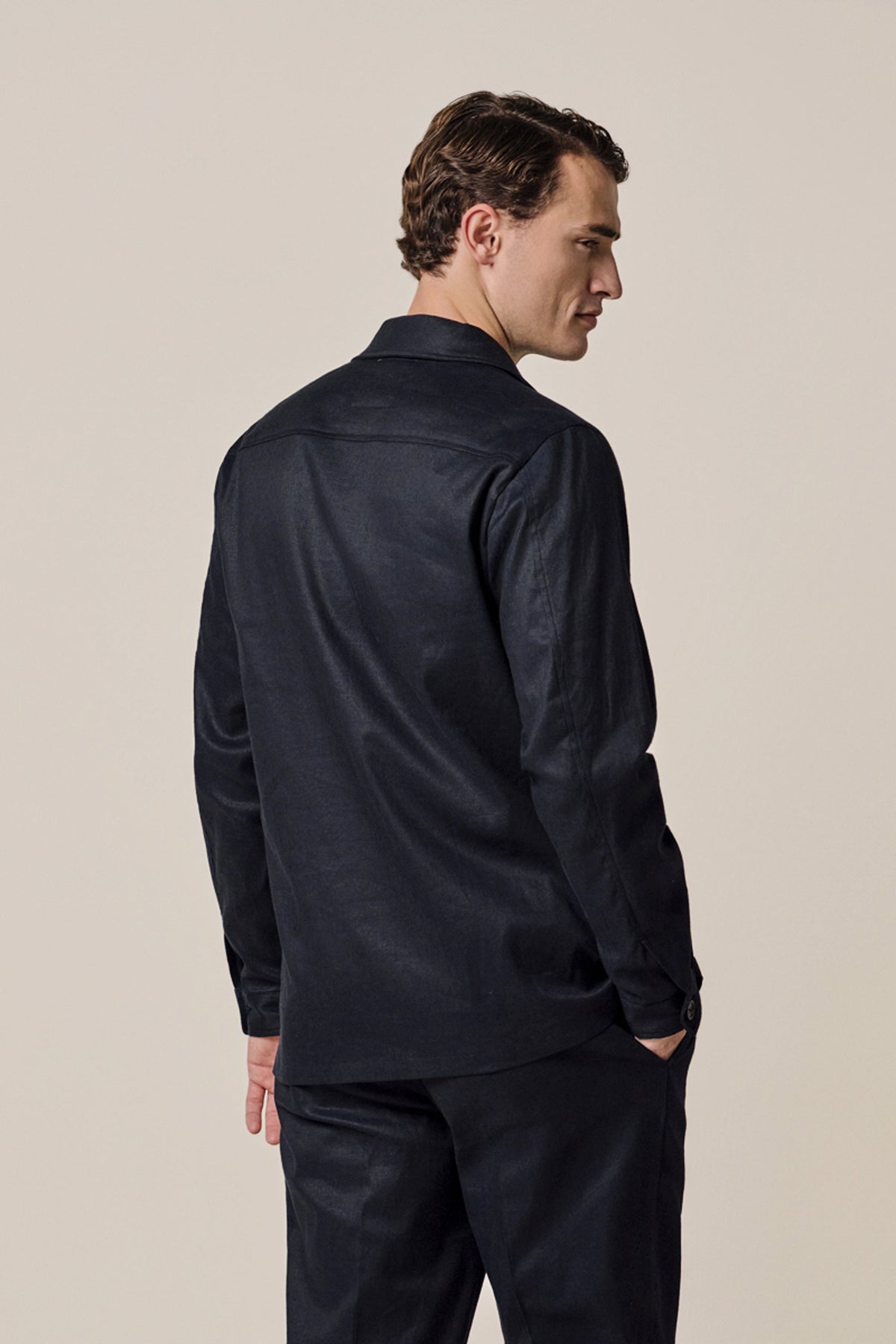 Navy linnen-katoen overshirt
