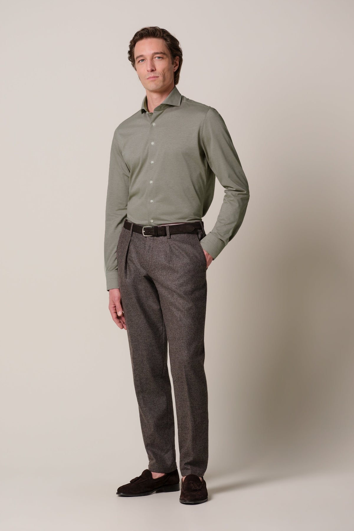 Bruin Japanese knitted overhemd