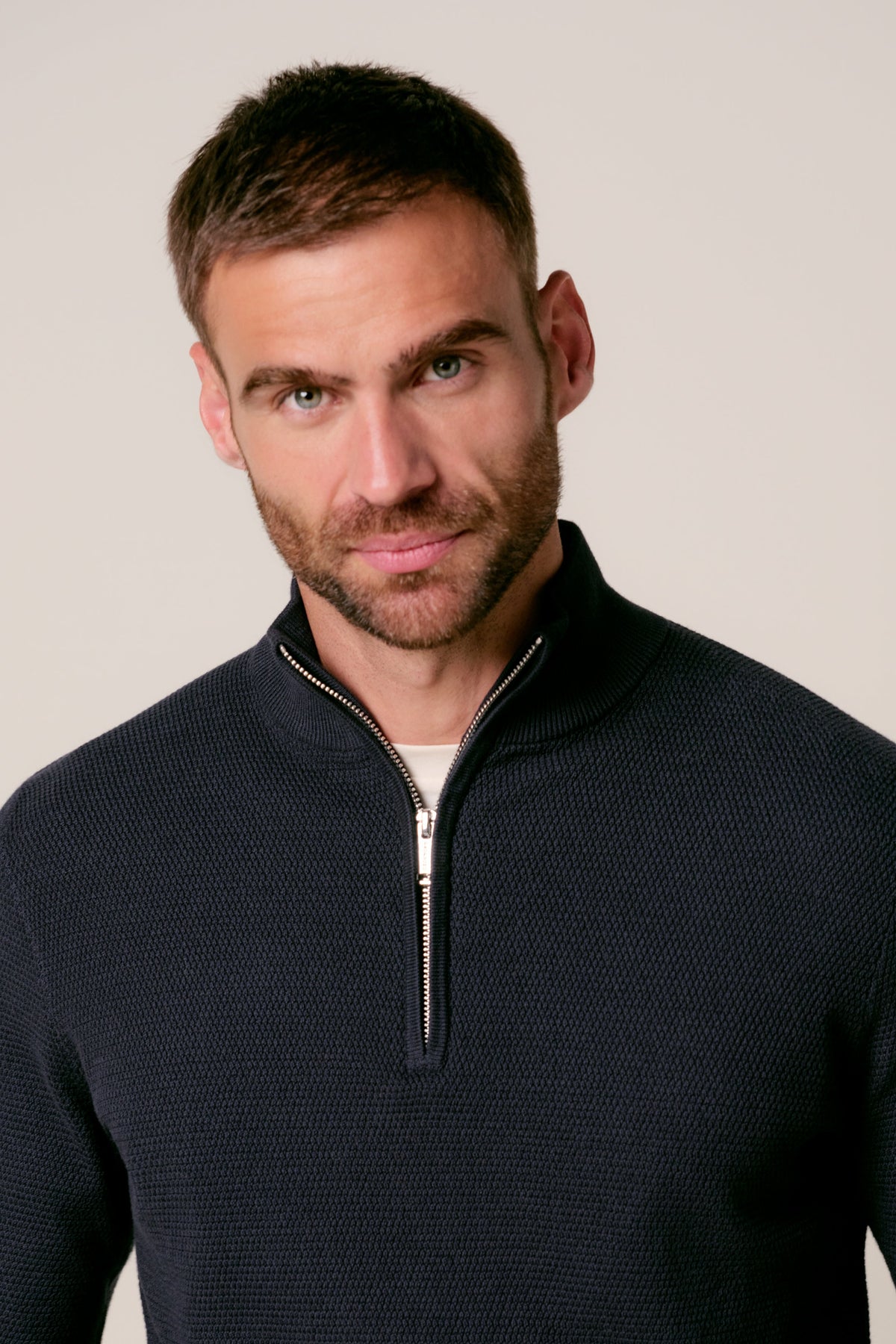 Navy structuur half zip