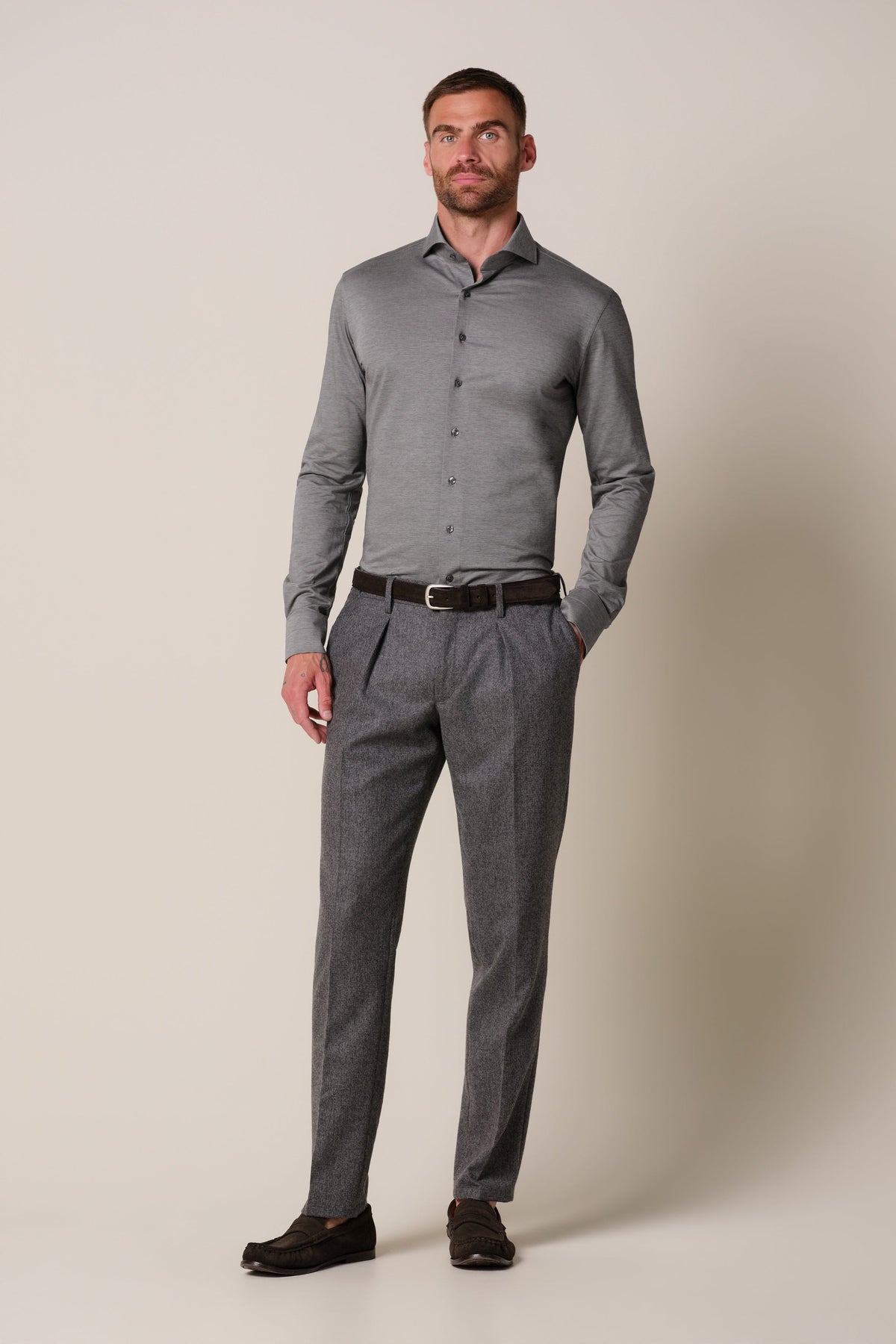 Grijs Japanese knitted overhemd