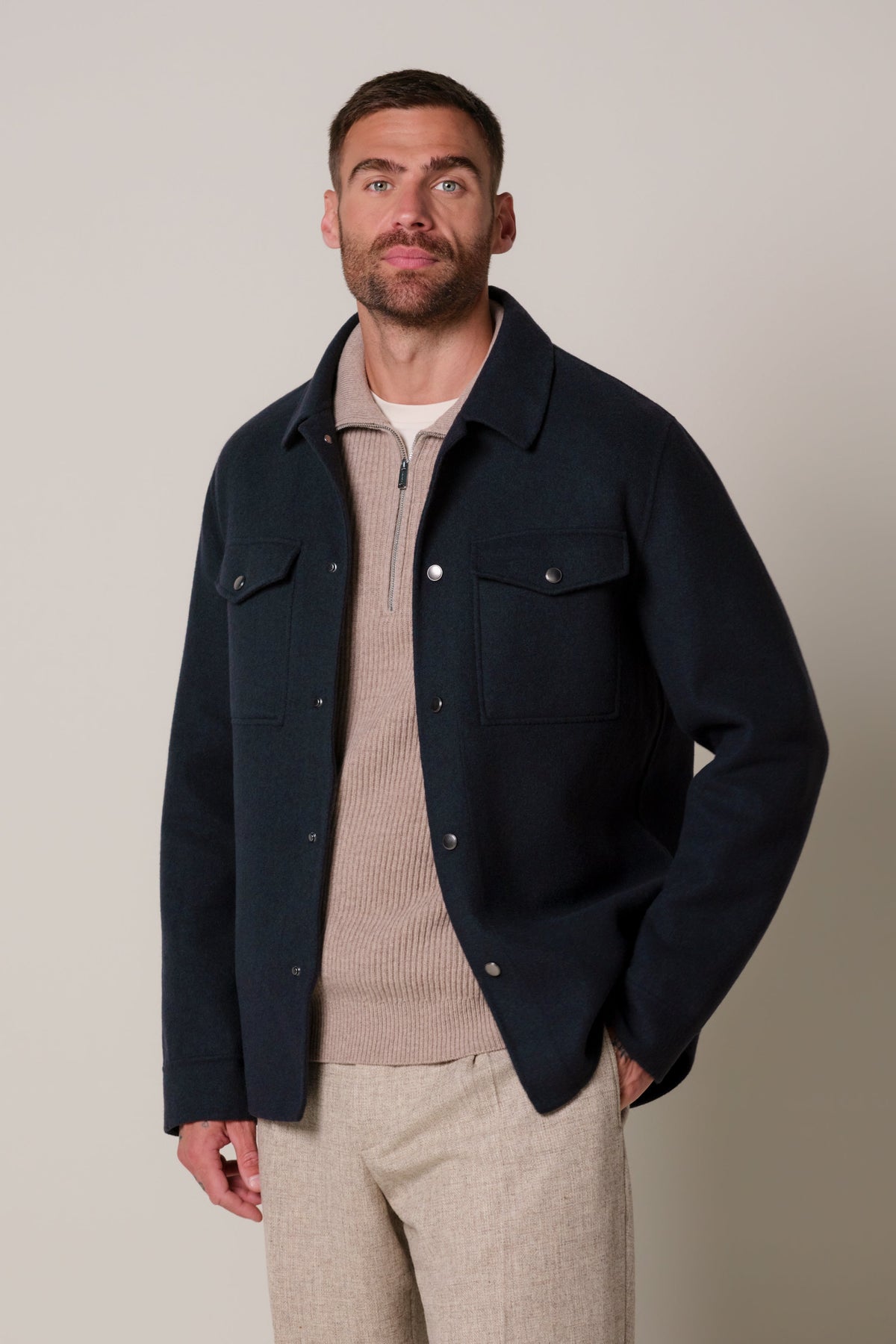 Navy press button overshirt