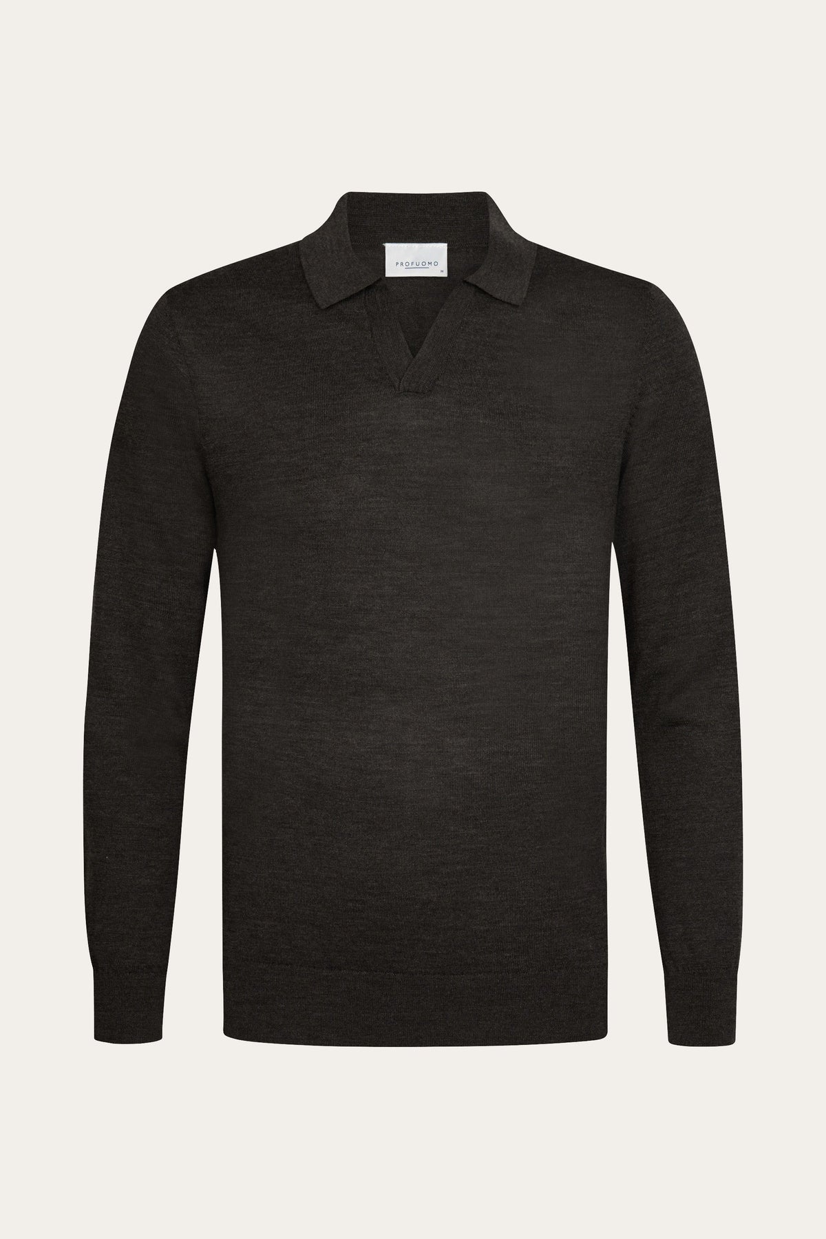 Bruine merino open kraag polo
