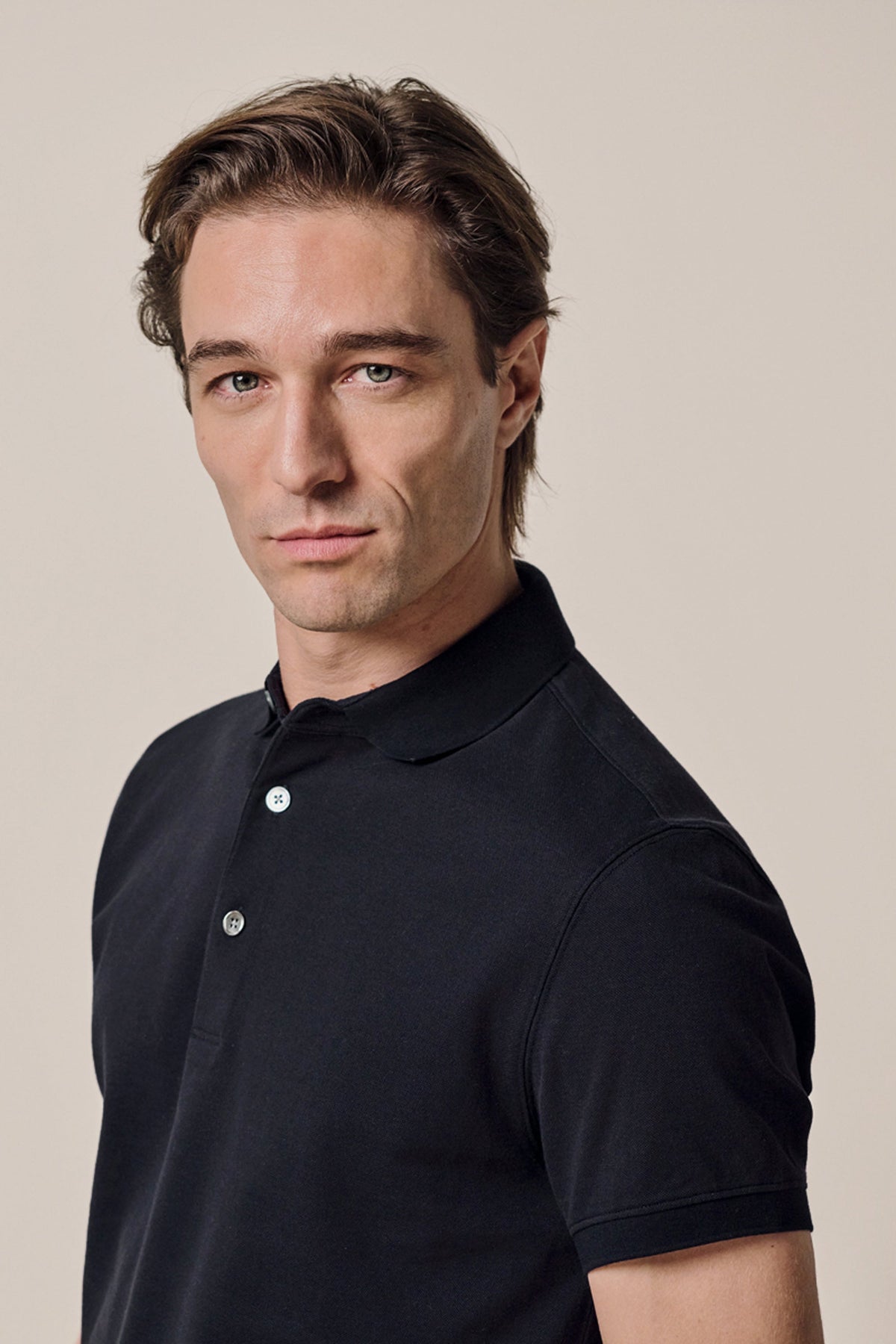 Navy stretch piqué polo