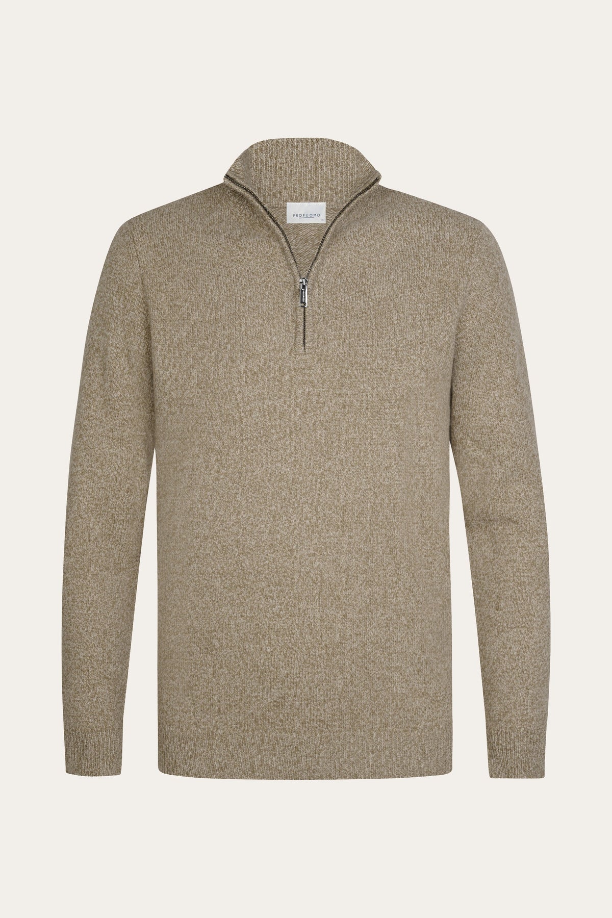 Beige two-tone wollen half zip