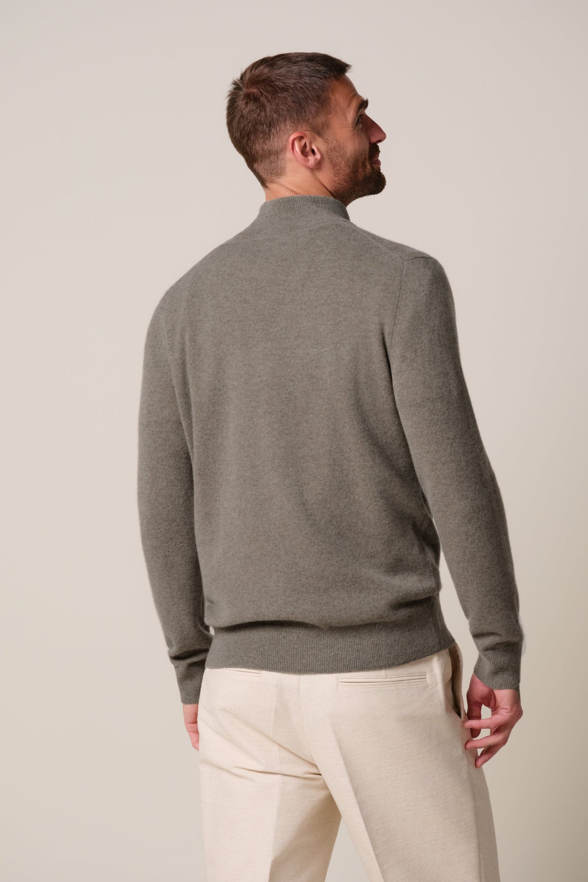 Donkerbeige cashmere half zip