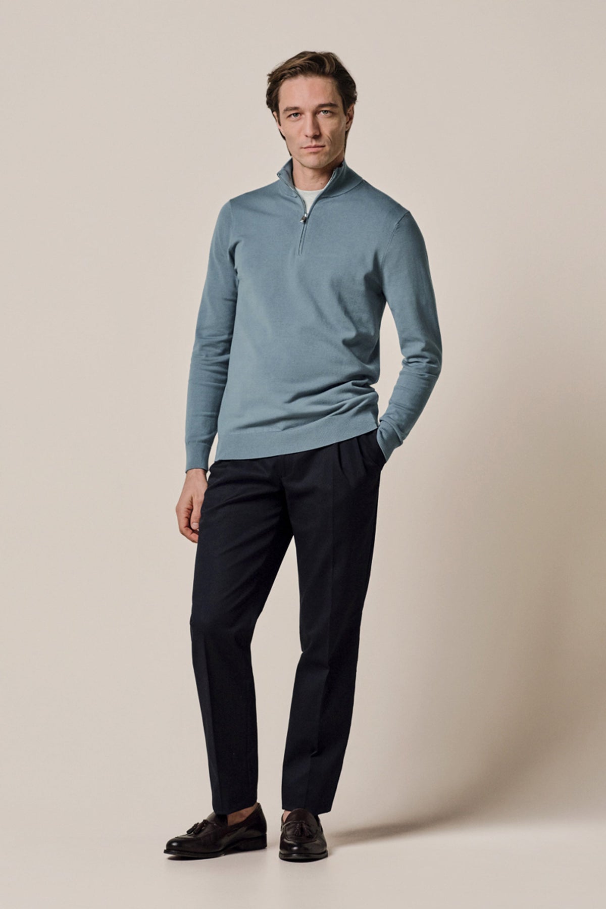 Grijsblauwe Luxury Basic half zip