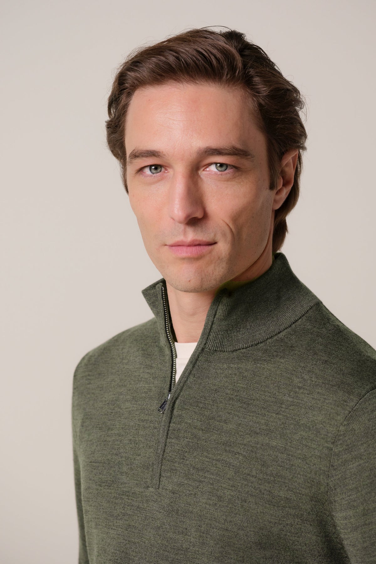 Donkergroene merino half zip