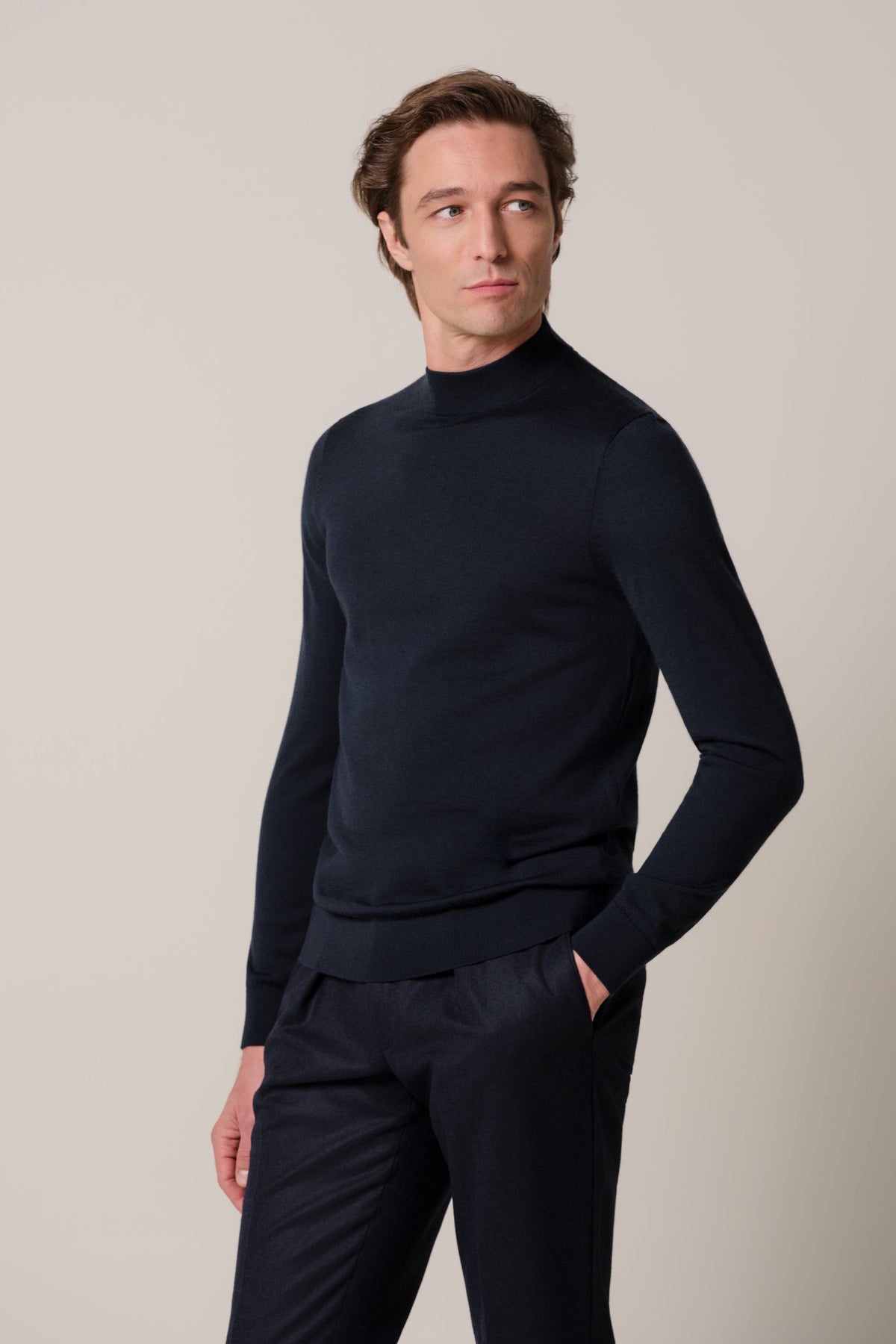 Navy merino mockneck