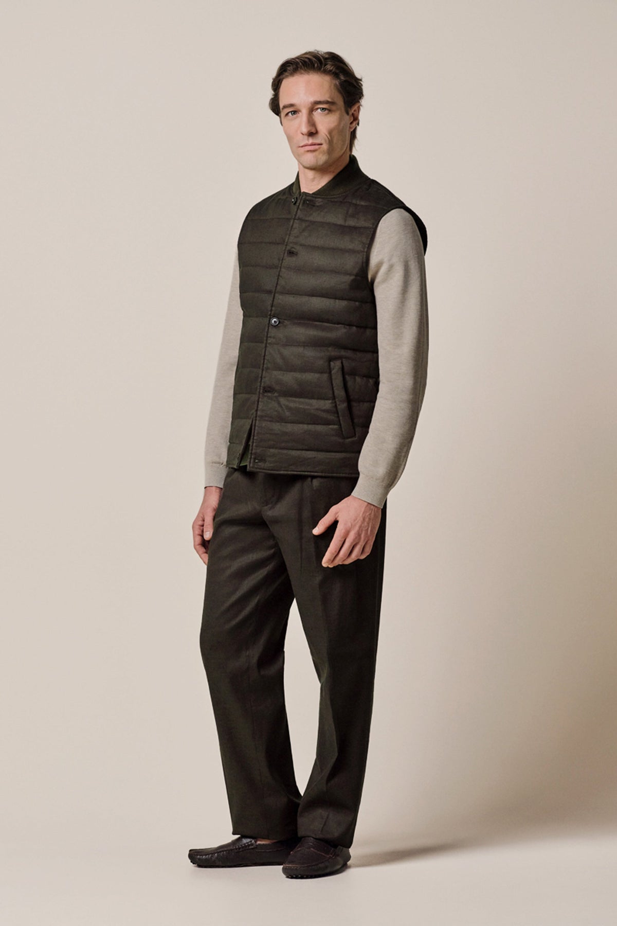 Donkerbruine linnen-katoen bodywarmer