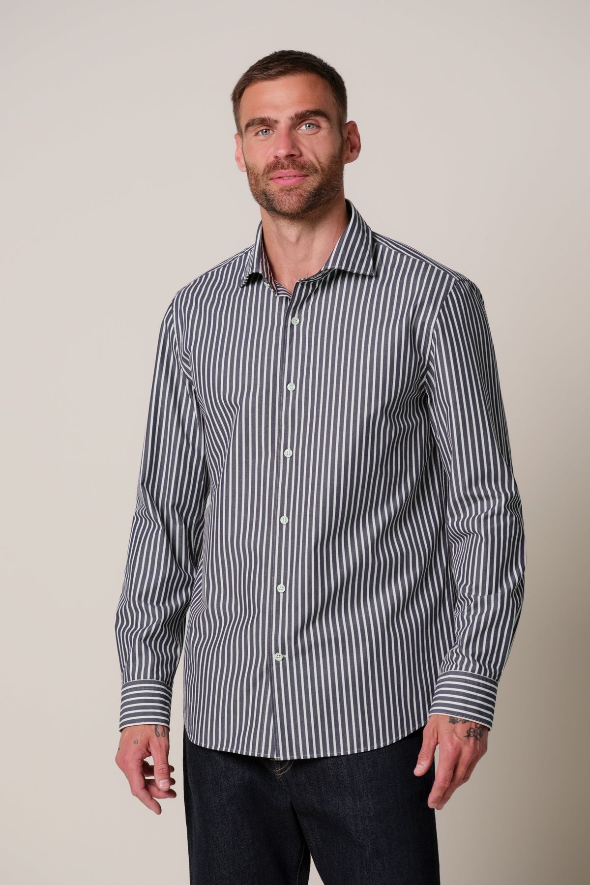 Navy soft casual overhemd