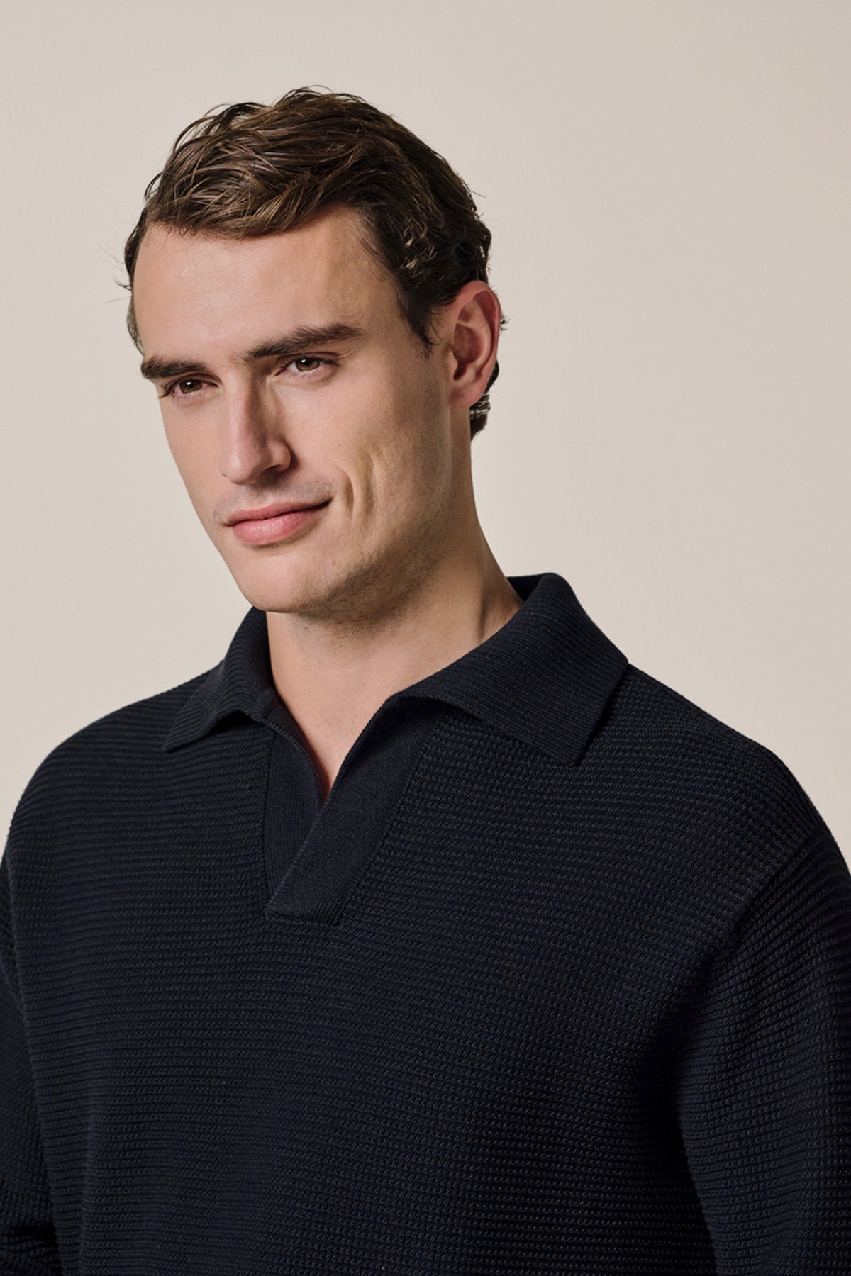 Navy katoenen open kraag polo