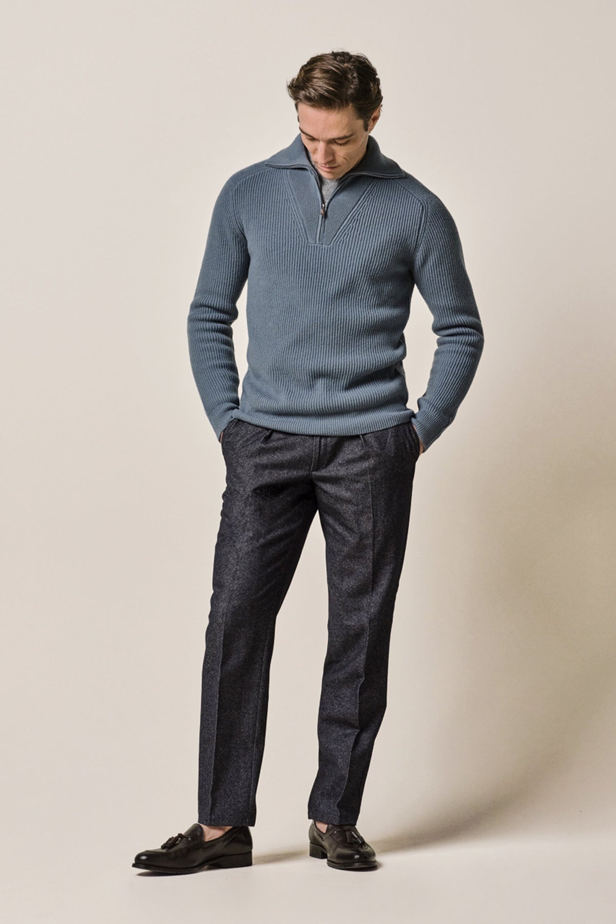 Navy katoen wol chino