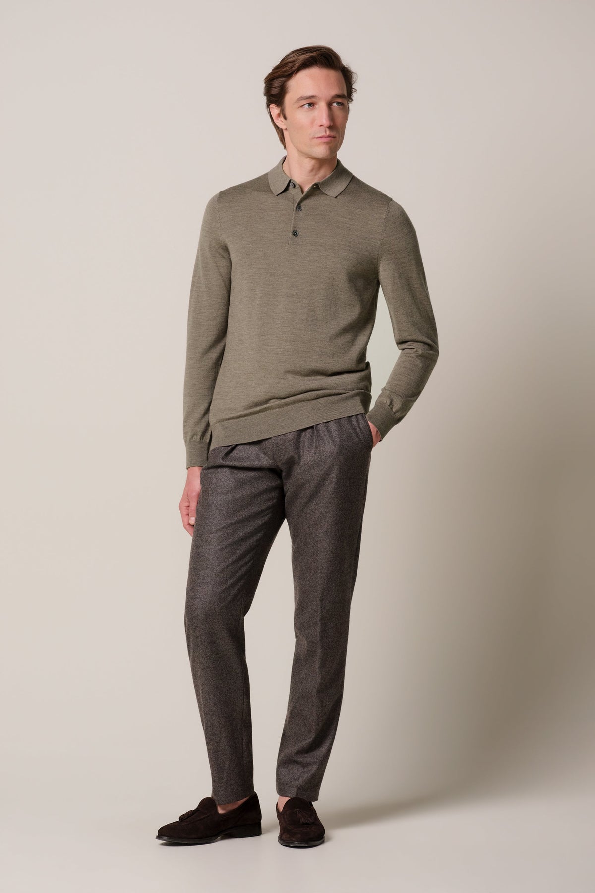 Bruine merino polo