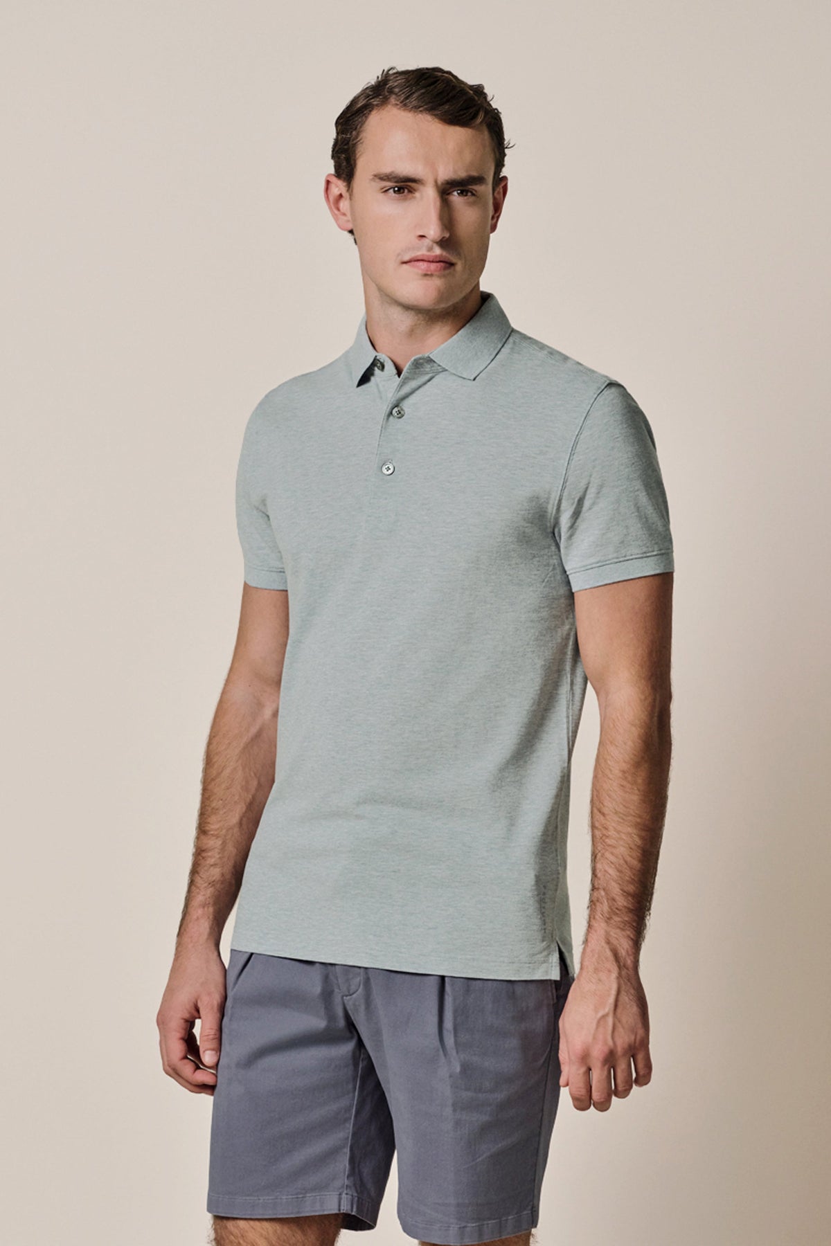 Lichtblauwe stretch piqué polo